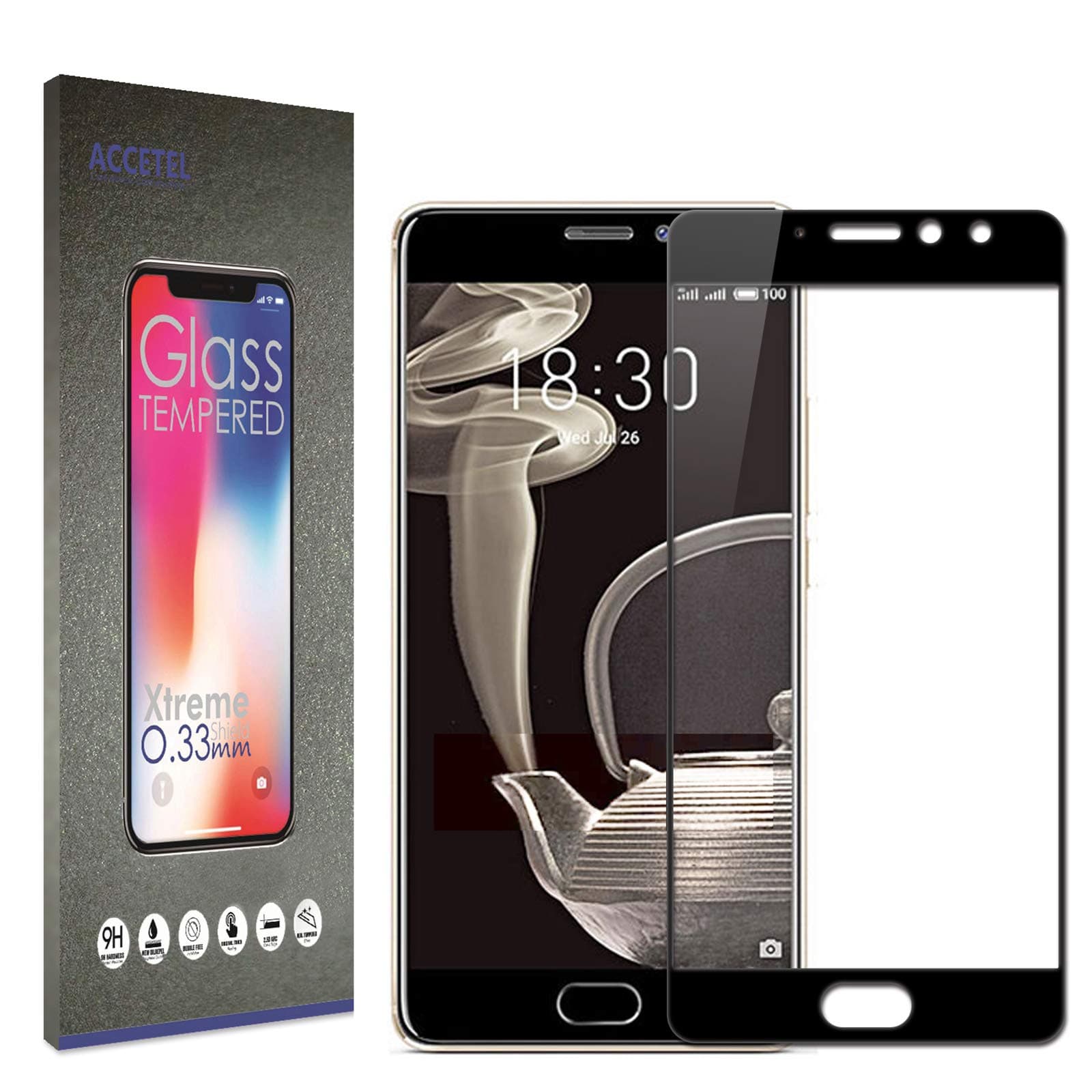 Accetel Screen protector FULL COVERAGE for Meizu Pro 7 Plus shatterproof screen protector tempered glass film compatible with Meizu Pro 7 Plus 5.7'' inches Black