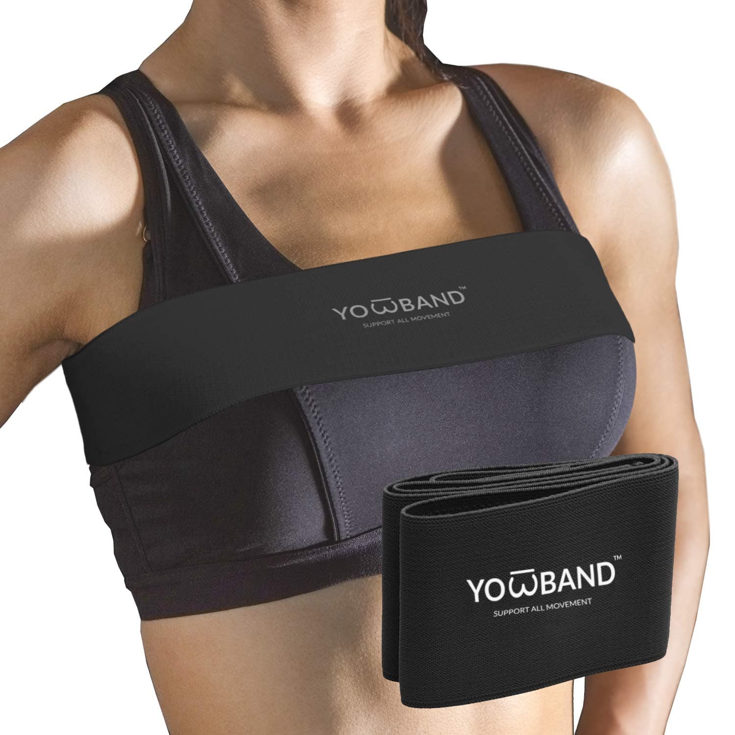 No-Bounce High-Impact Adjustable Breast Support Band-Extra Sports Bra Alternative for Women (Black, Medium)