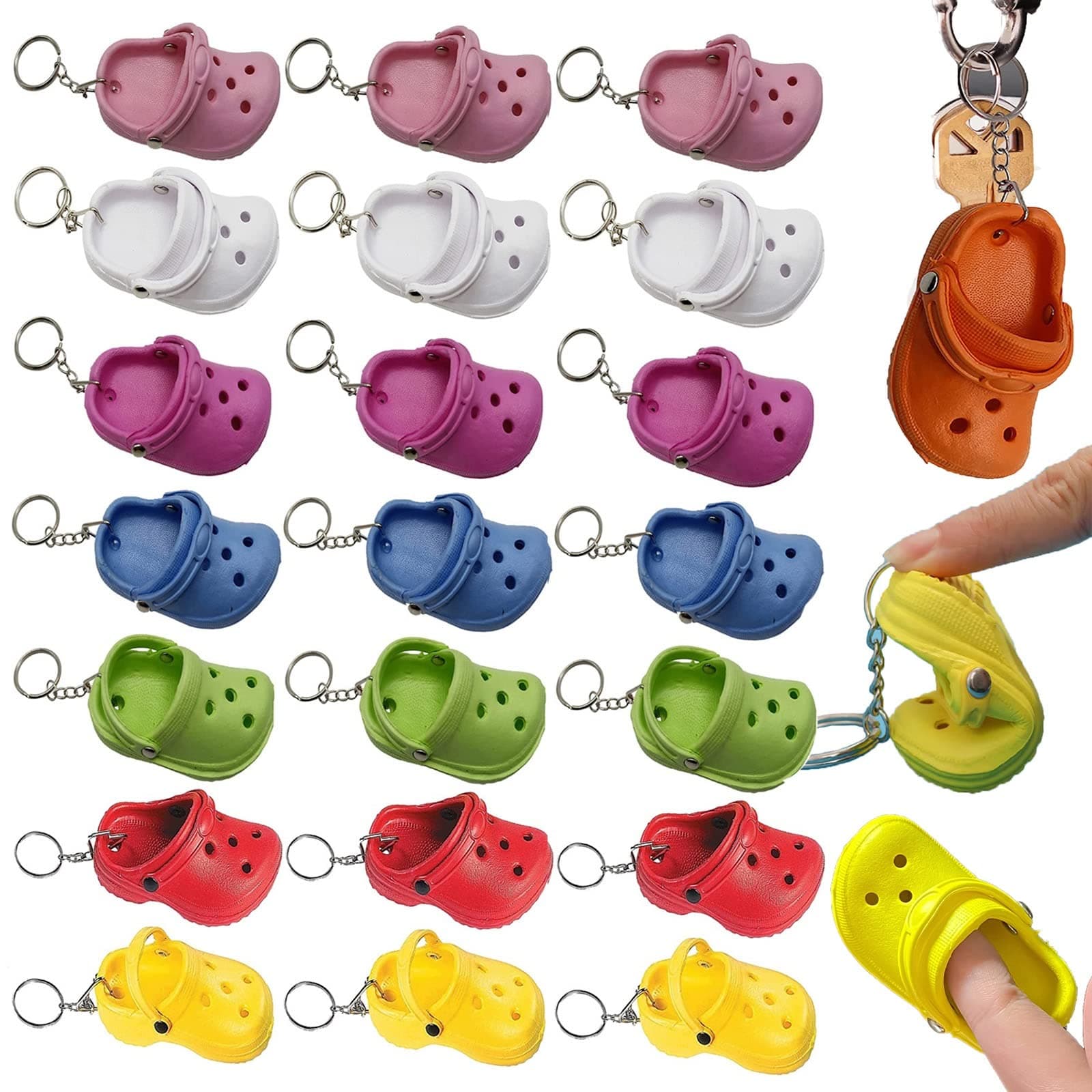 Roiper21pcs Cute Charms Shoe Keychain, Mini Croc Keychain Shoe Decor Pendant Small Charms DIY Crafting Keychains, Reusable, Easy to Clean