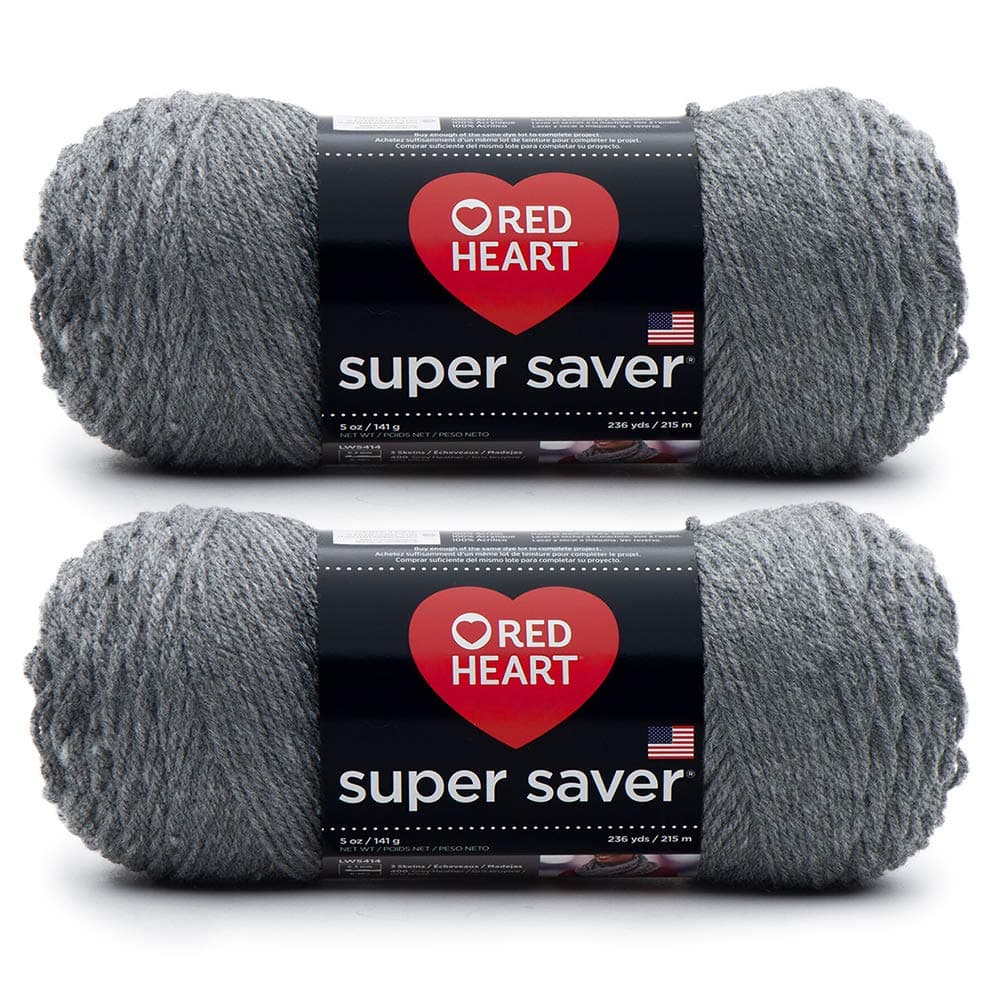 Bulk Buy: Red Heart Super Saver (2-Pack) (Grey Heather, 5 oz Each Skein)