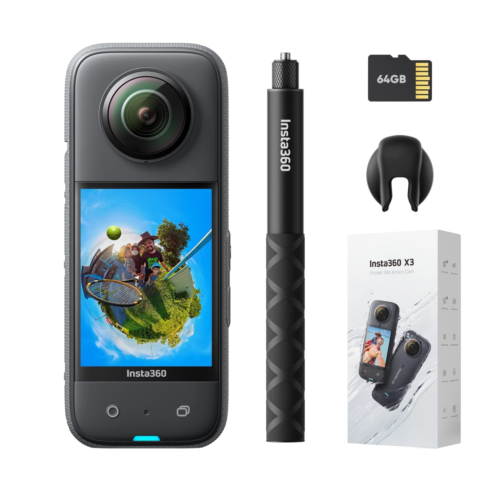 Insta360 X3 Get-Set Bundle - Waterproof 360 Action Camera with 1/2" 48MP Sensors, 5.7K 360 Active HDR Video, 72MP 360 Photo, 4K Single-Lens, 60fps Me Mode, Stabilization, 2.29" Touchscreen, AI Editing
