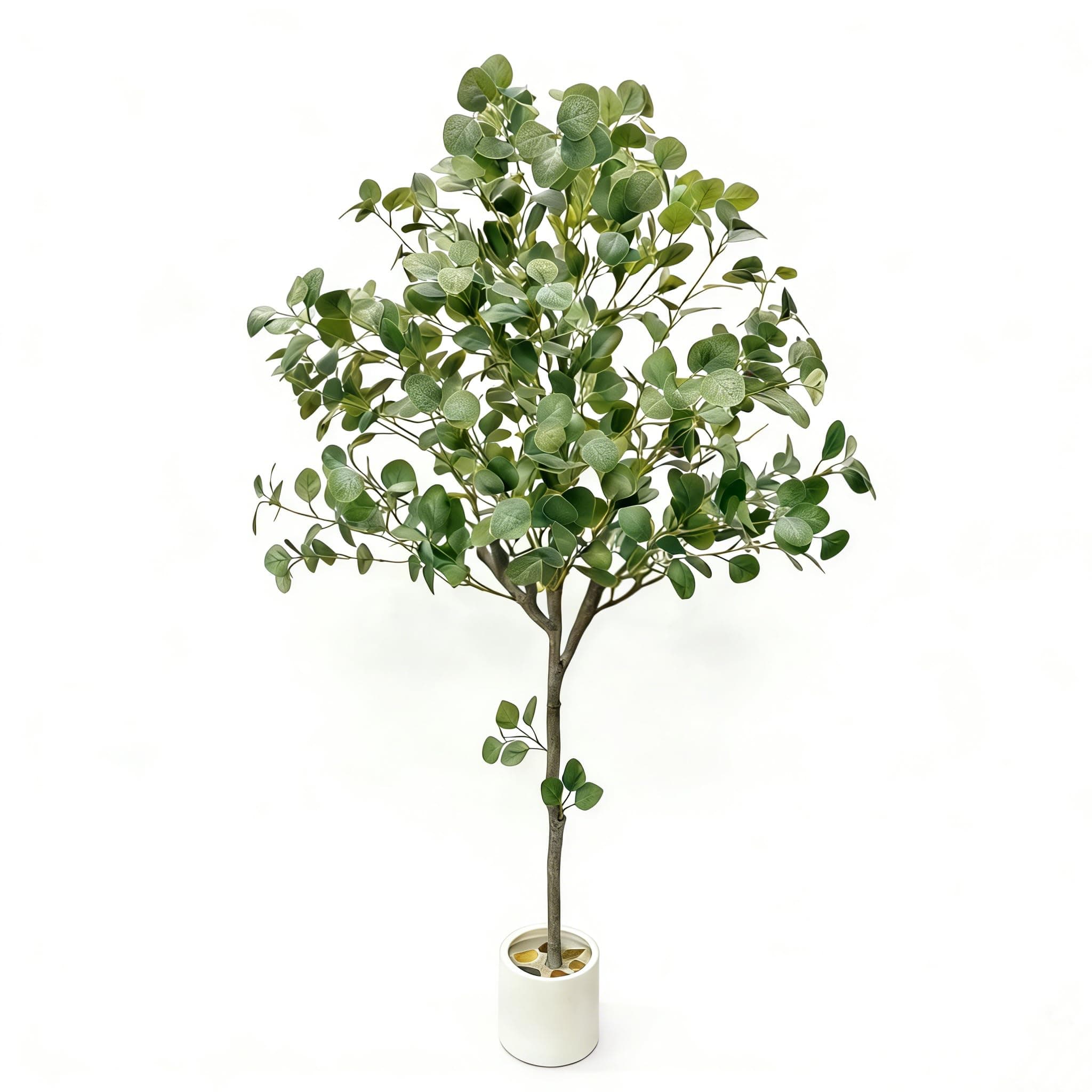 5FT Artificial Eucalyptus Tree, Lifelike Fake Floor Plant with Silver Dollar Silk Leaves & Real Touch Texture and Adjustable Branches for Home Office Livingroom Decor Indoor(Green Stems)