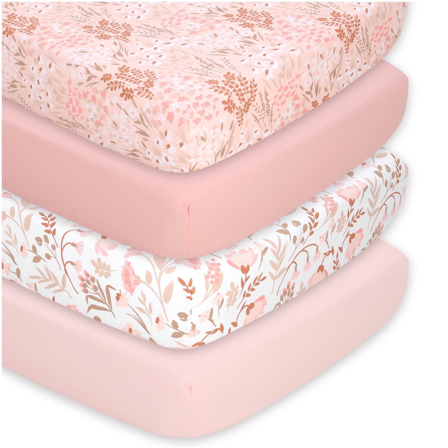 The Peanutshell 4-Pack Fitted Crib Sheet Set - Super Soft & Breathable Baby Girl Crib Sheets, Nursery Decor, Fit for Standard Crib Mattress Sheet - Whimsical Floral
