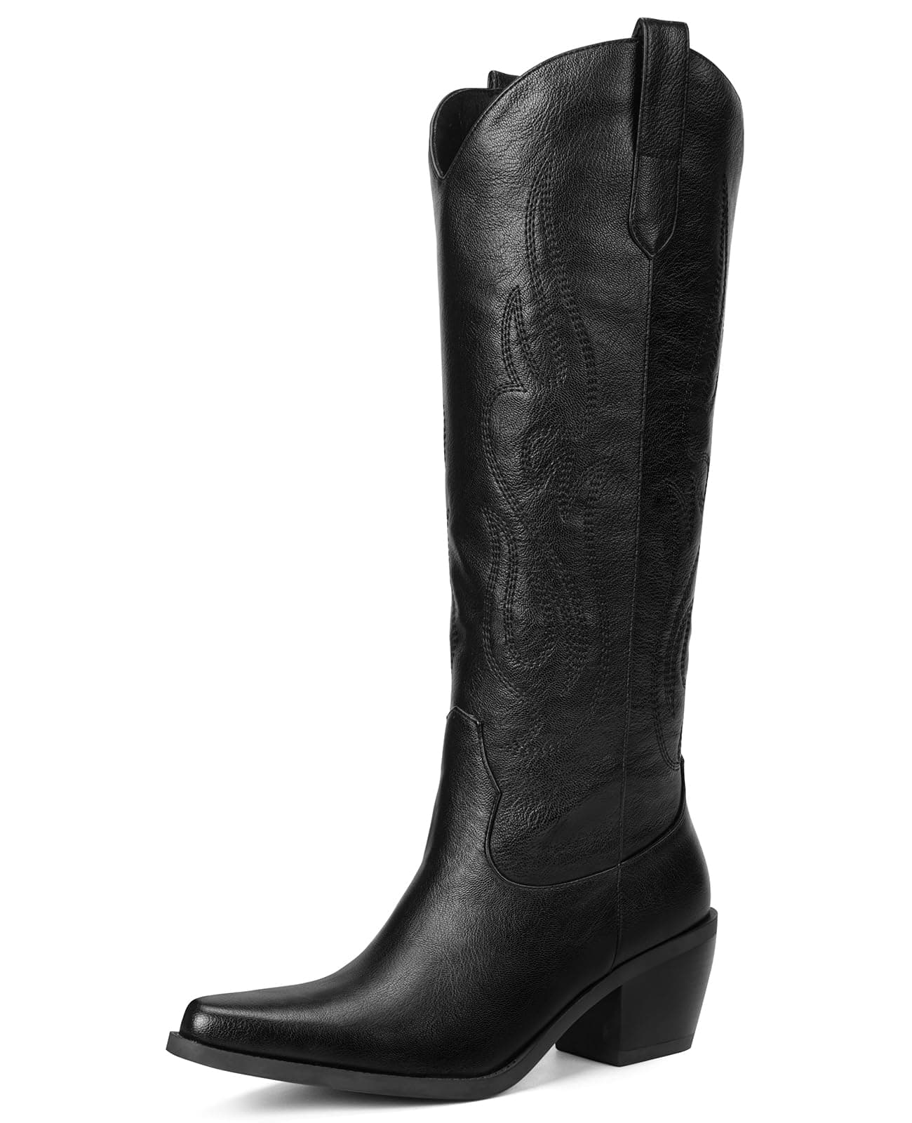 Pasuot Western Cowboy Boots for Women - Knee High Wide Calf Cowgirl Boots, Slip On Pointed Toe Chunky Heel Fashion Retro Classic Pull On Tall Boot for ladies Party concert