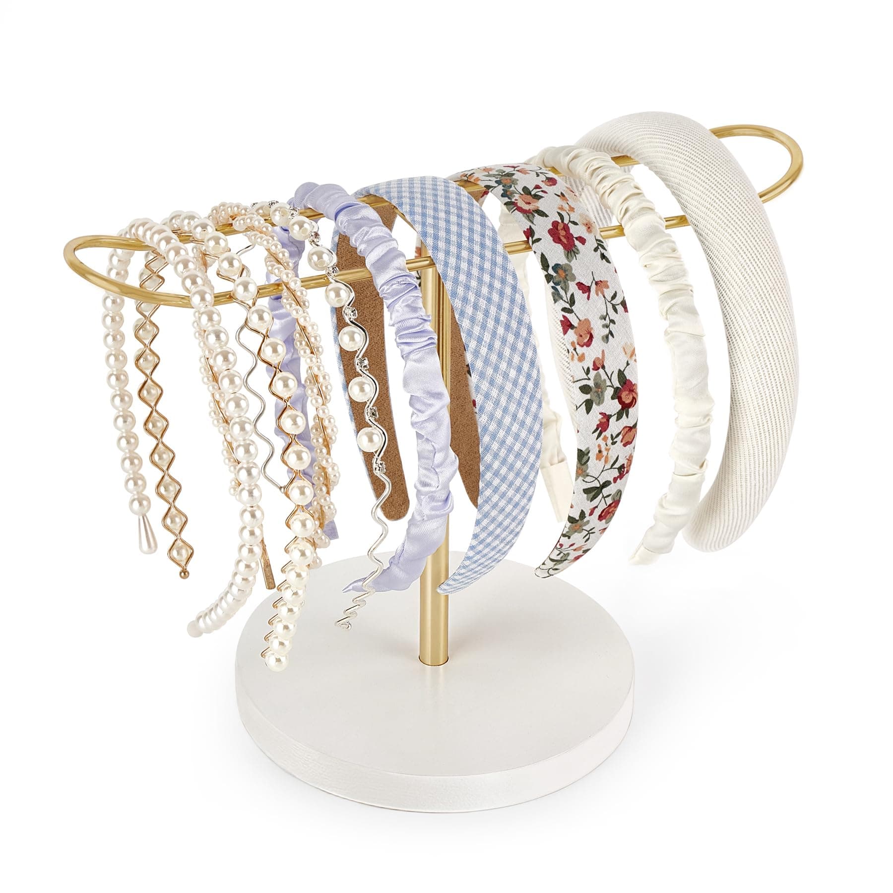 Dahey Headband Holder Metal Headband Organizer Hair Hoop Display Stand, Modern Hair Accessories Organizer Storage Hair Ropes Bracelets Bangles College Dorm Room Decor for Women and Girls, Gold