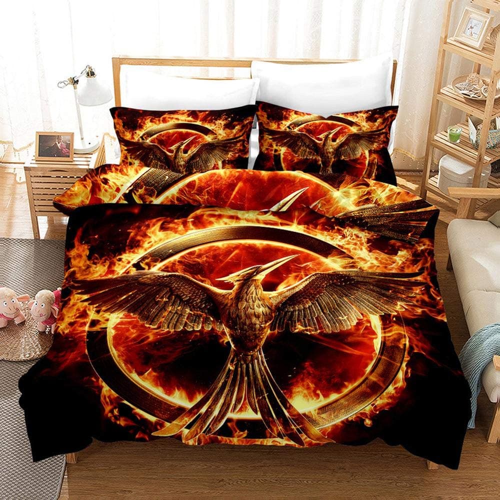 Duvet Cover Sets The Hunger Games Printing Comfortable Bedding Quilting Bedroom Set 100% Microfiber (1 Duvet Cover + 2 Pillowcases) D-UK Double(200x200) cm