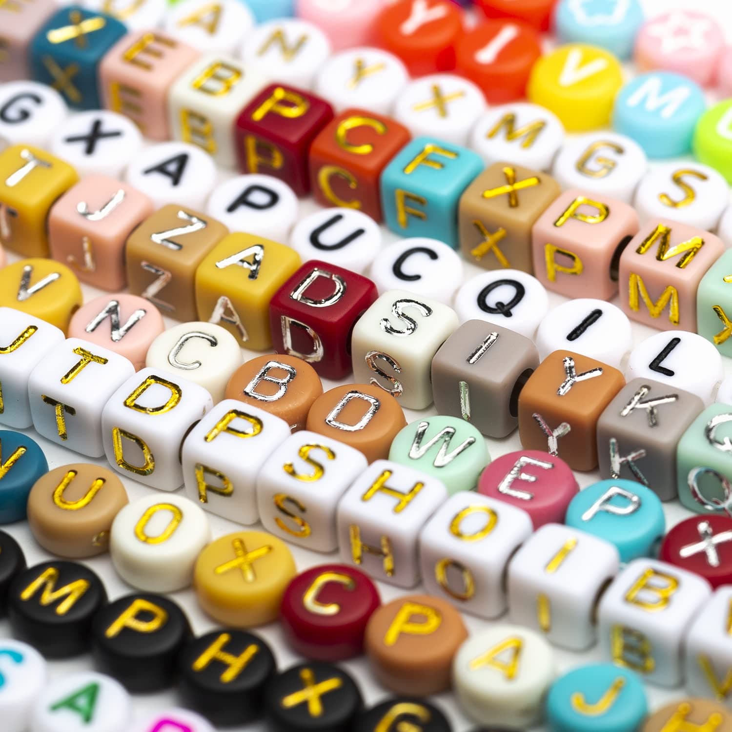 2250Pcs Acrylic Round Square Mixed Color Gold Silver Alphabet Letter Beads for Jewelry Making Name Necklace Bracelet Kit (Acrylic)