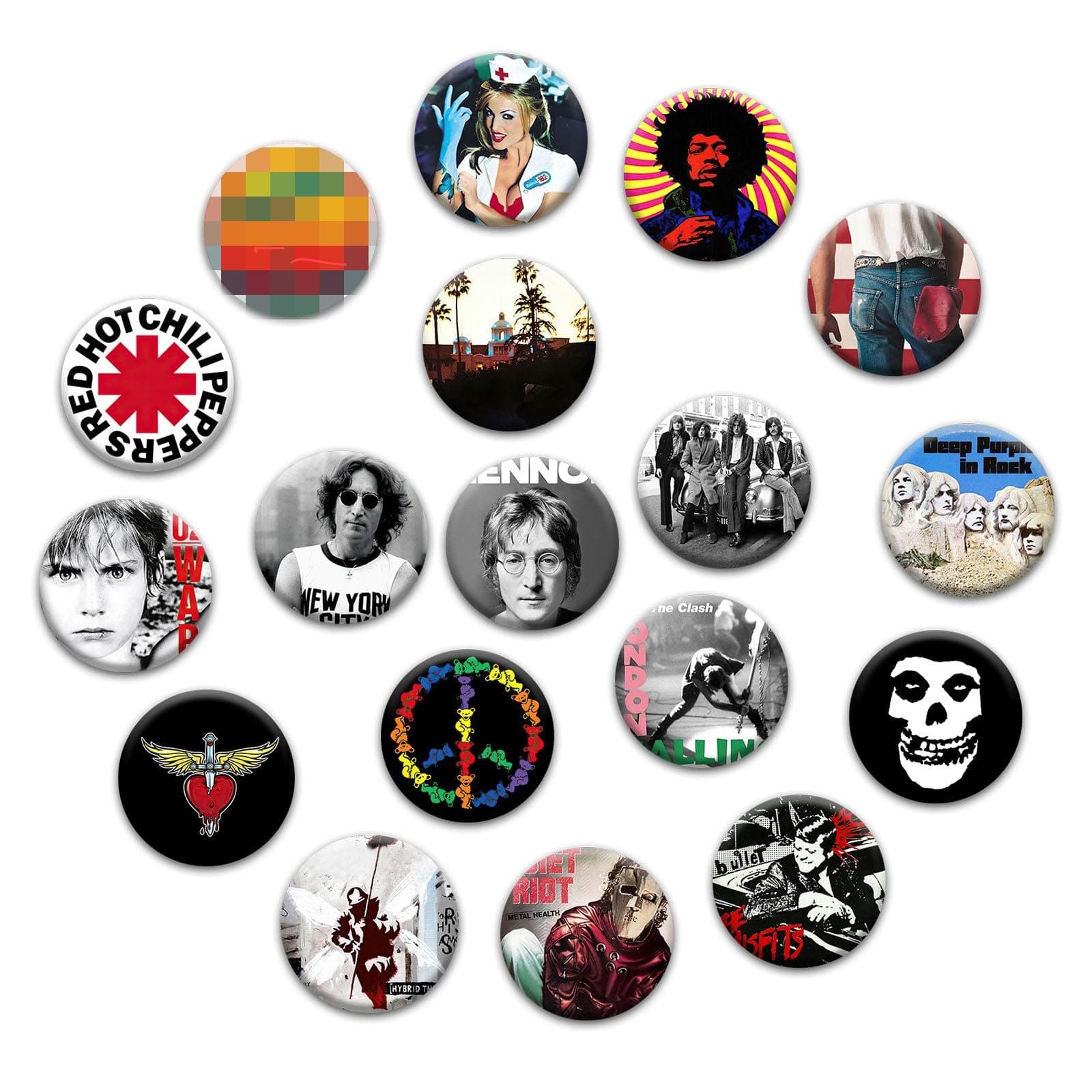 Babymiu Rock and Roll Button Pin Set(18 Pack,1.5 INCH) Music Punk Band 70s 80s Decoration Gifts Merch Party Supplies Button for Accessories Art DIY Crafts Decor