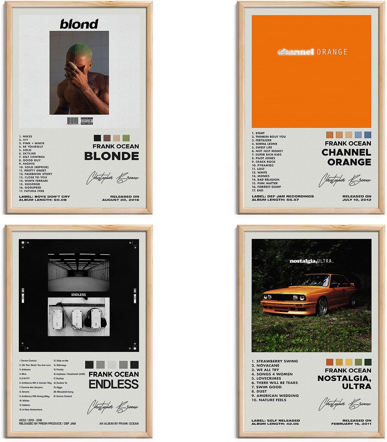omle Frank Ocean Posters Album Cover Signed Limited Posters Rapper Music Posters Canvas Wall Art HD Prints Room Aesthetic Set of 4 for Teen and Girls Dorm Decor 8x12 inch Unframed