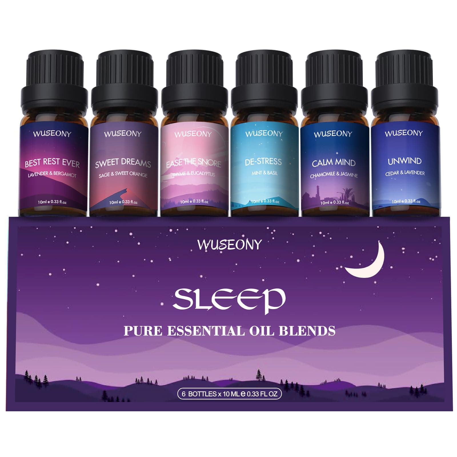 Sleep Essential Oils Set for Diffusers for Home, Set of 6 Essential Oil Blend Aromatherapy - Eucalyptus, Jasmine, Orange, Lavender, Cedar, Mint
