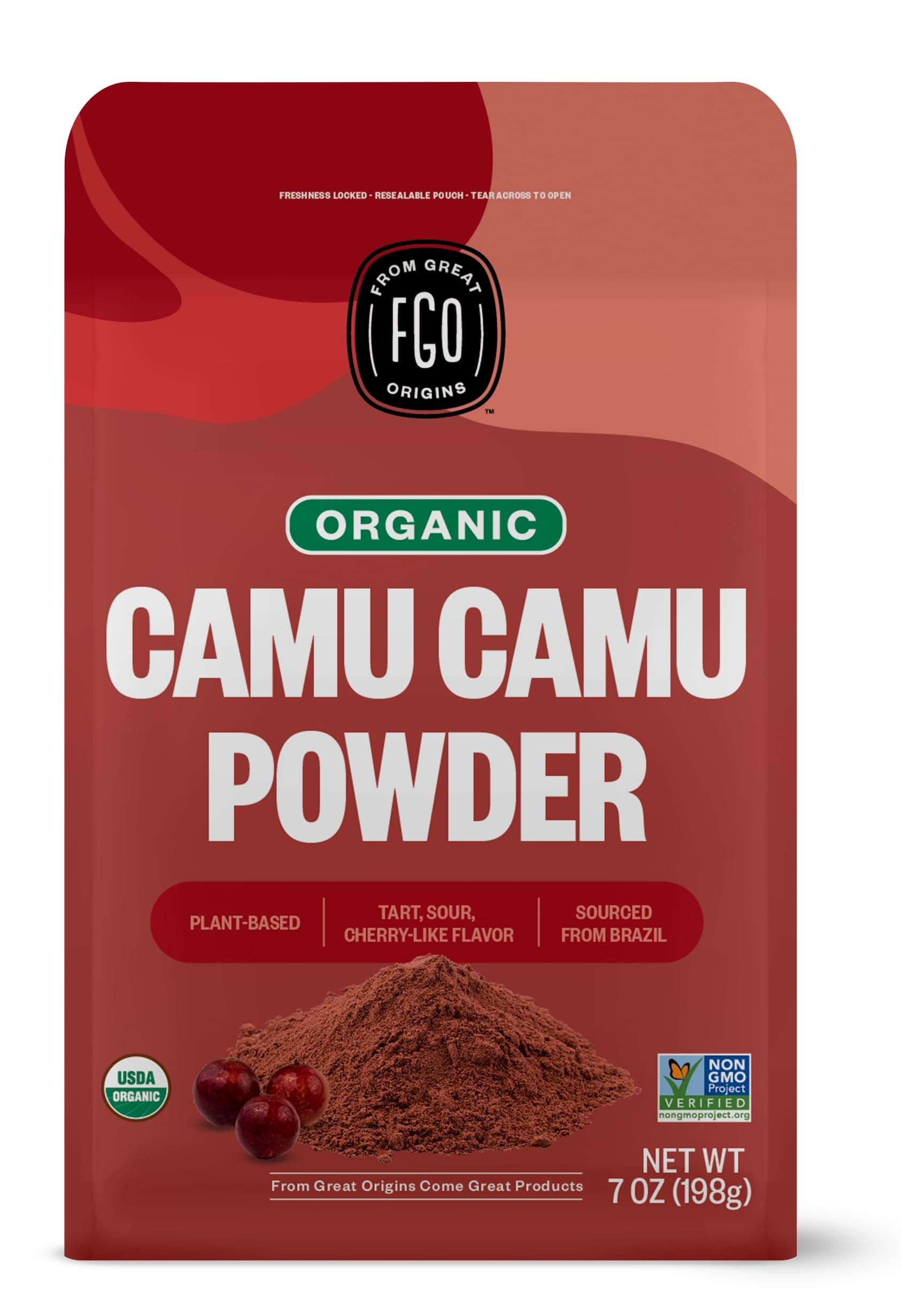FGO Organic Freeze-Dried Camu Powder, From Brazil, 7oz, Packaging May Vary (Pack of 1)