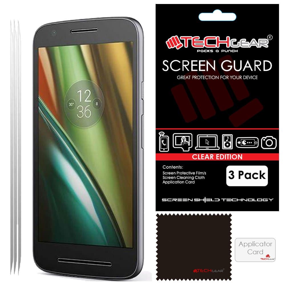 TECHGEAR [3 Pack] Screen Protectors for Moto E3 (3rd Gen / 2016 Edition) - Ultra Clear Lcd Screen Protector Cover Guards Compatible with Motorola Moto E3 [Not for 1st or 2nd Gen Moto E]