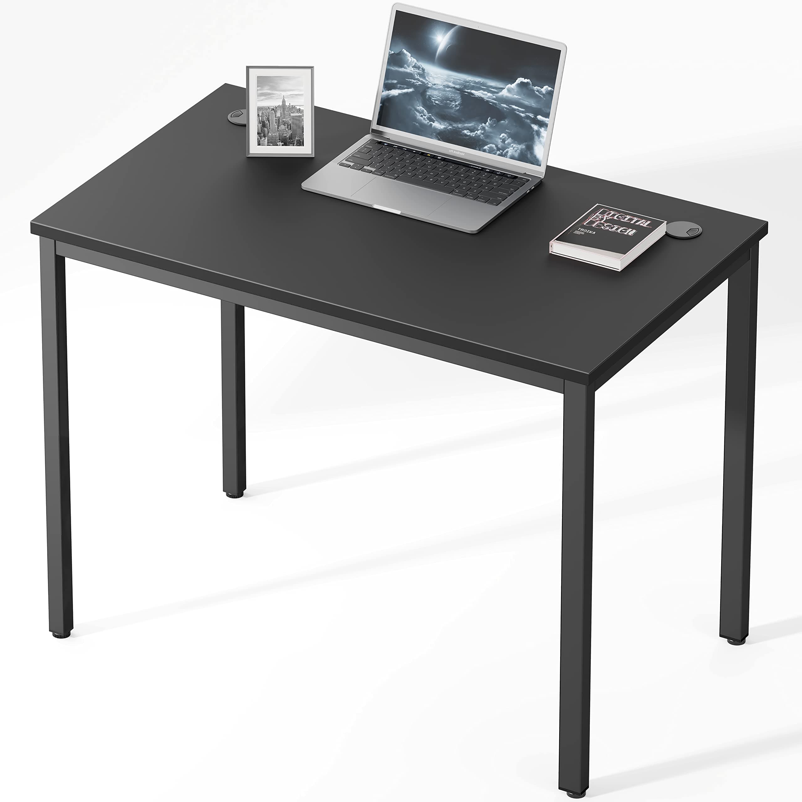 EUREKA ERGONOMIC 39" Simple Computer Desk with Cable Management Utility Sturdy Writing PC Laptop Table Workstation with Metal Frame for Home Office, Black