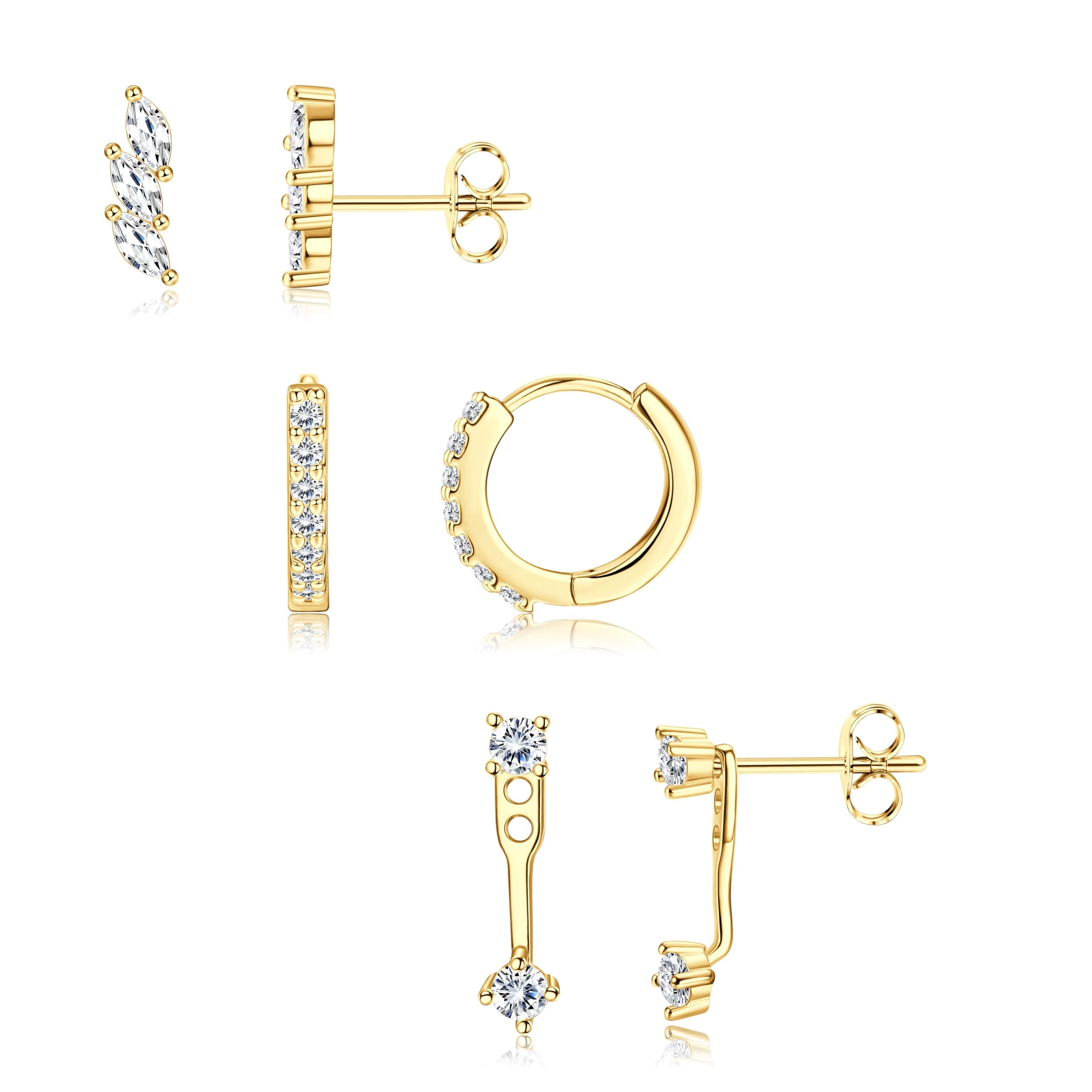 14K Gold Plated Earrings for Women S925 Sterling Silver Post Earring for Multiple Piercings Cartilage Stud Small Hoop Dainty Earrings Set