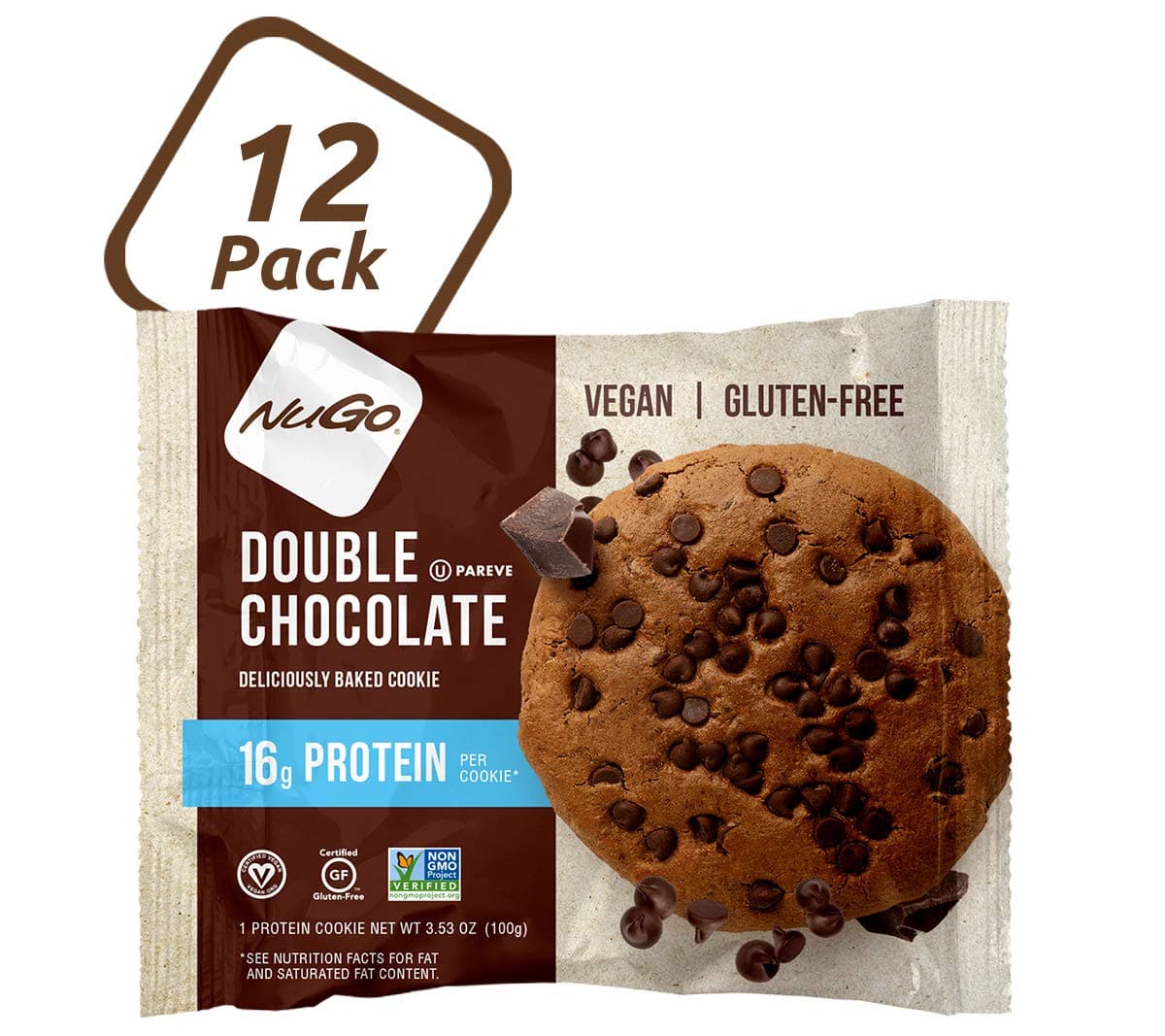 NuGo Protein Cookie Double Chocolate, Vegan, Gluten Free, 100g - Pack of 12