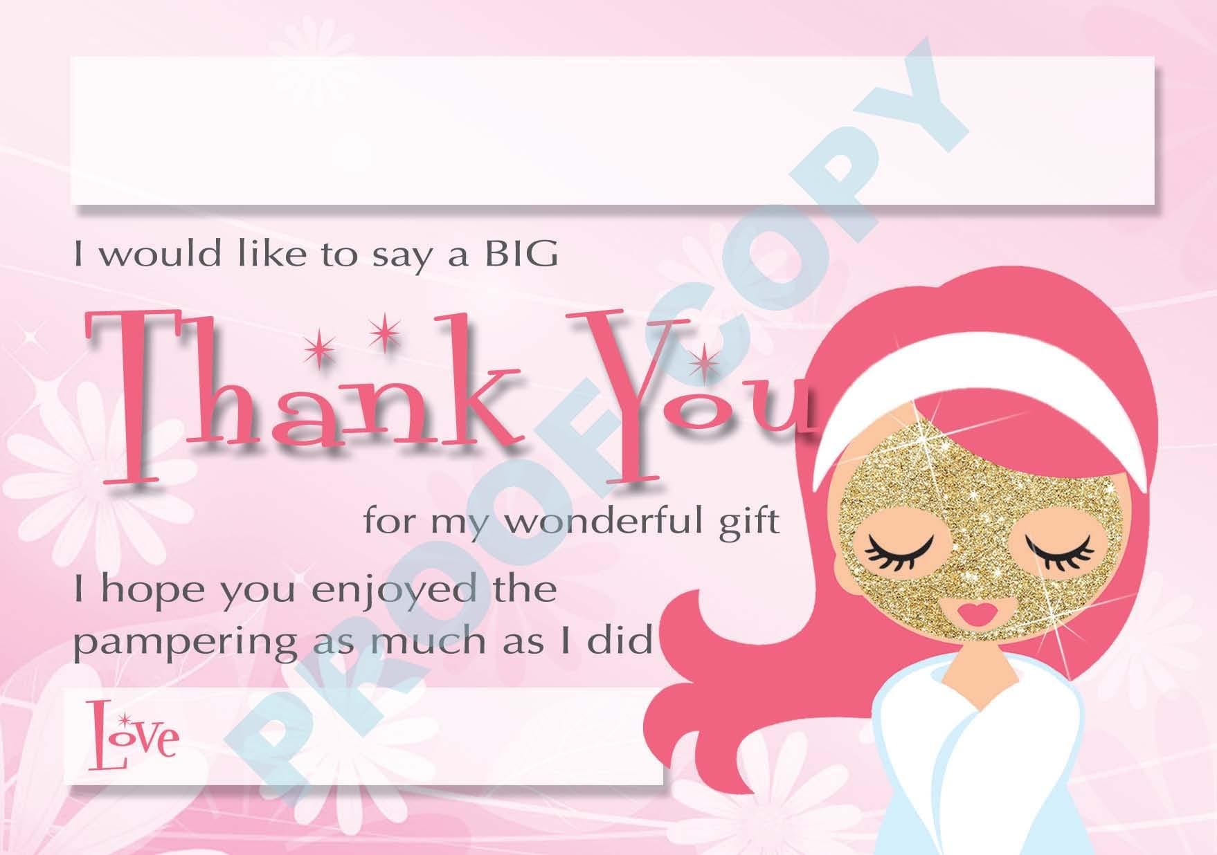 PAMPER PARTY THANK YOU CARDS childrens kids party Pack of 10 inc. envelopes