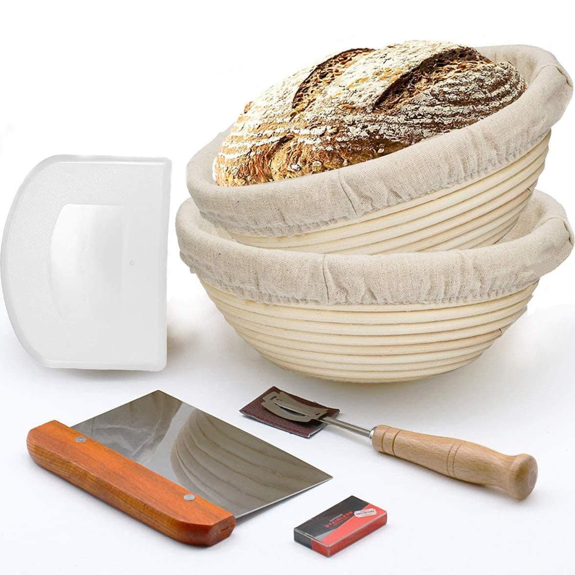 Bread Banneton Proofing Basket, set of 2, 10" Baking Bowl Dough Gifts for Bakers(Round)