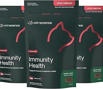 Lysine Immunity Health Chews, 250 mg Lysine Plus Immune Supplement for Cats and Kittens with Allergies, Sneezing, Runny Nose and Watery Eyes, Chicken, 3 Pack