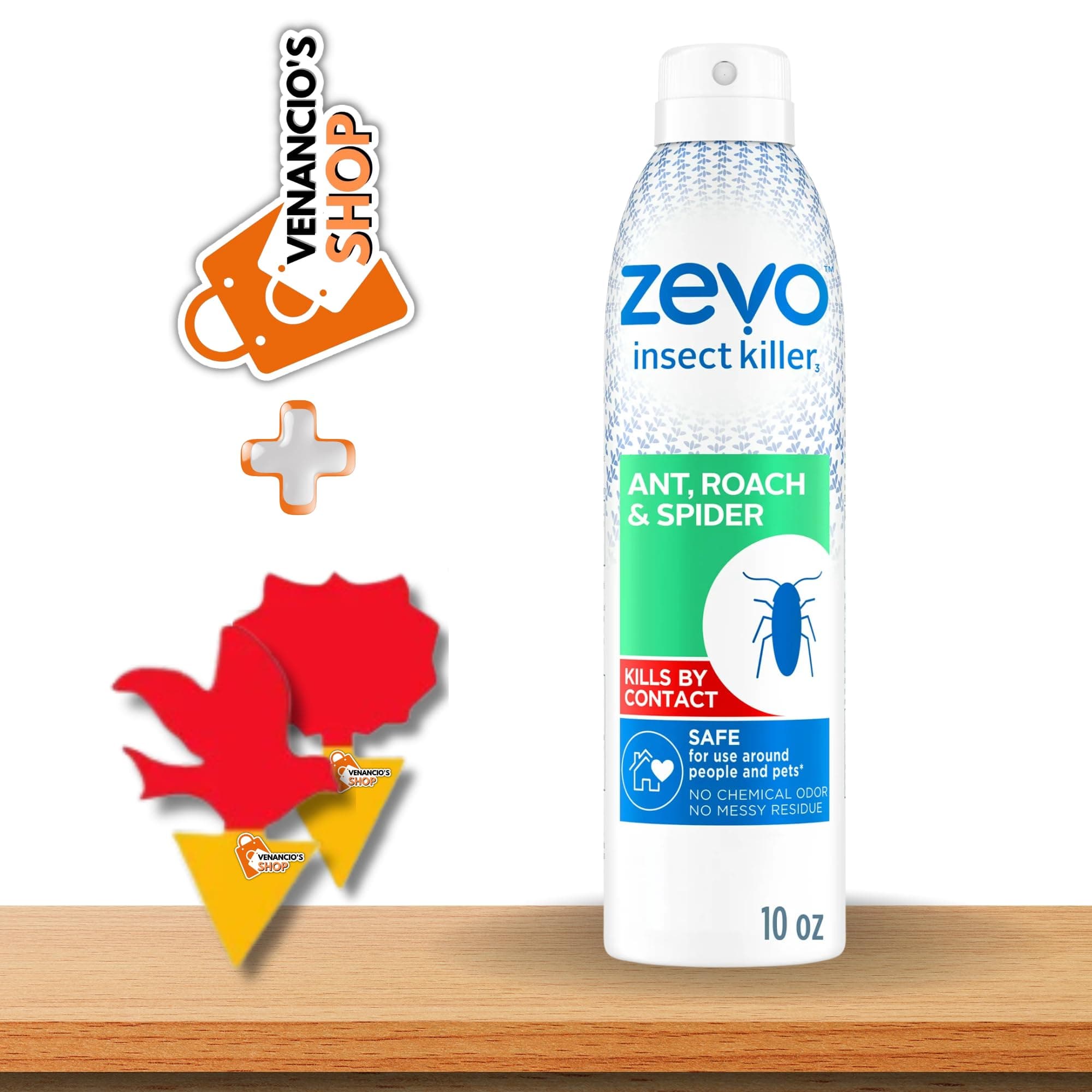 Zevo Instant Action Crawling Insect Repellant for Ants, roaches, Spiders, and More 10oz, Indoor Outdoor Use, Bio-Selective Pet People Friendly Safe + Venancio’sBox & Sticky Fruit Trap (Pack of 1)