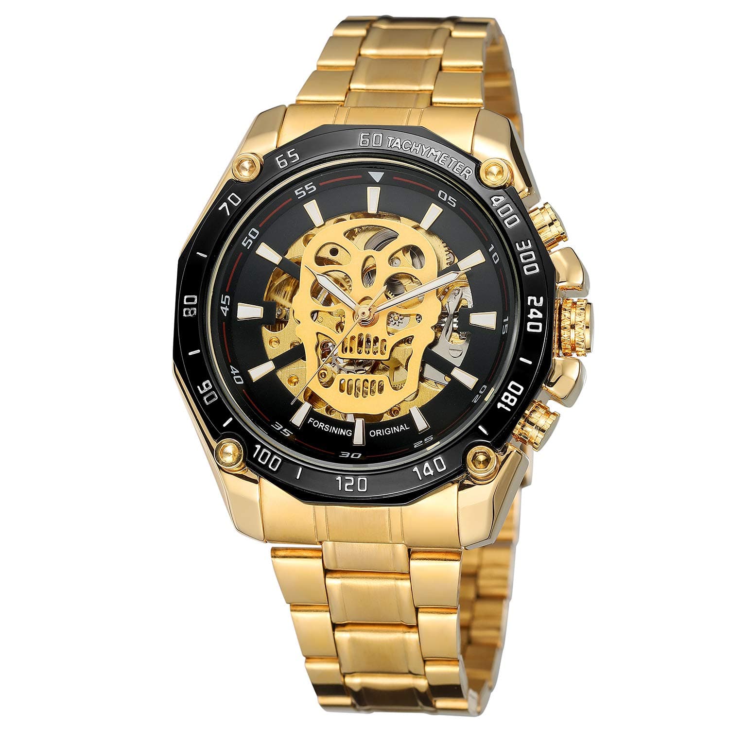 Men's Skeletn Skull Dial Automatic Self-Wind Stainless Steel Wristwatch
