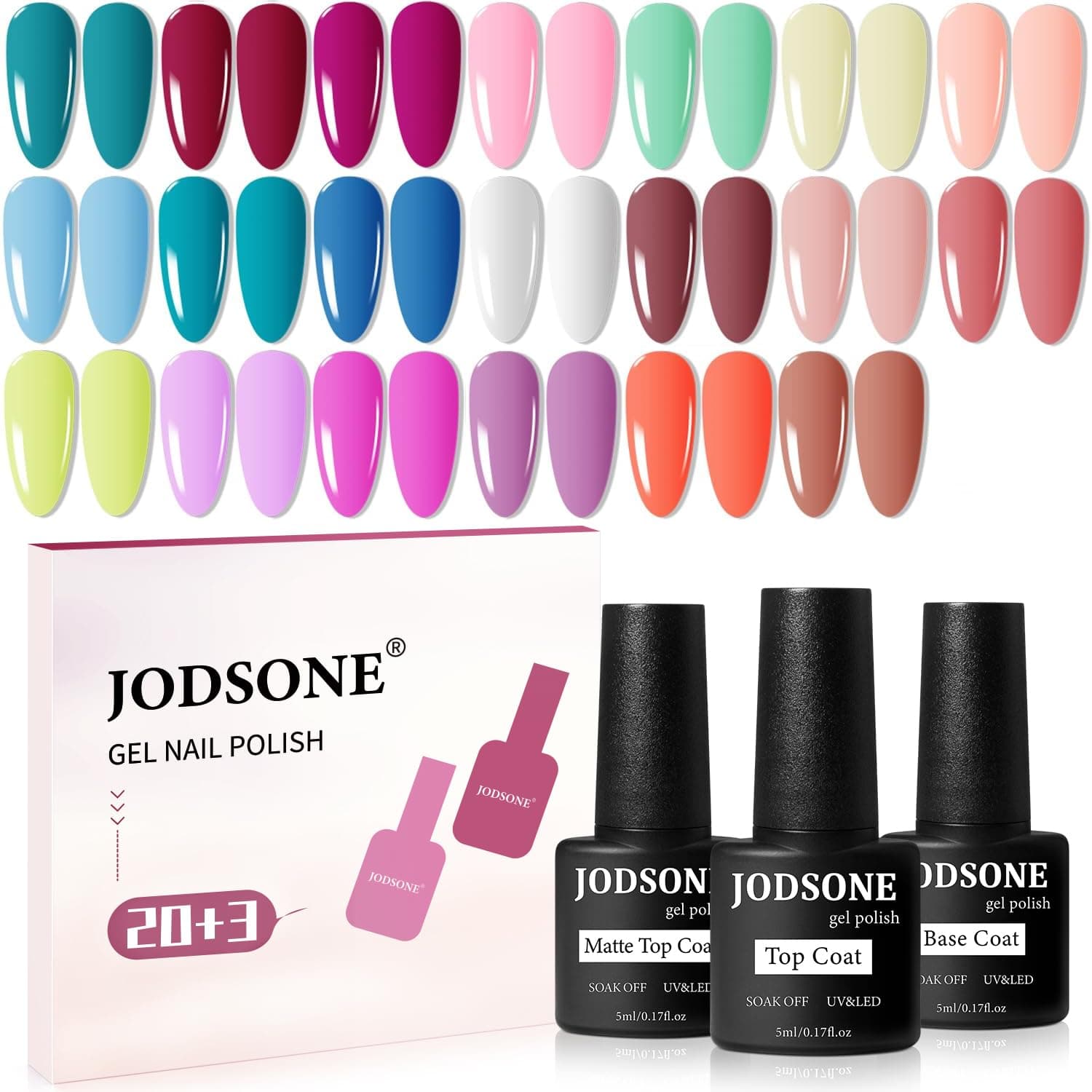 23 PCS Gel Polish Kit Colorful Fashion Classic Nail Gel Set 3 Bottles of Base Coat Matte and Glossy Top Coat