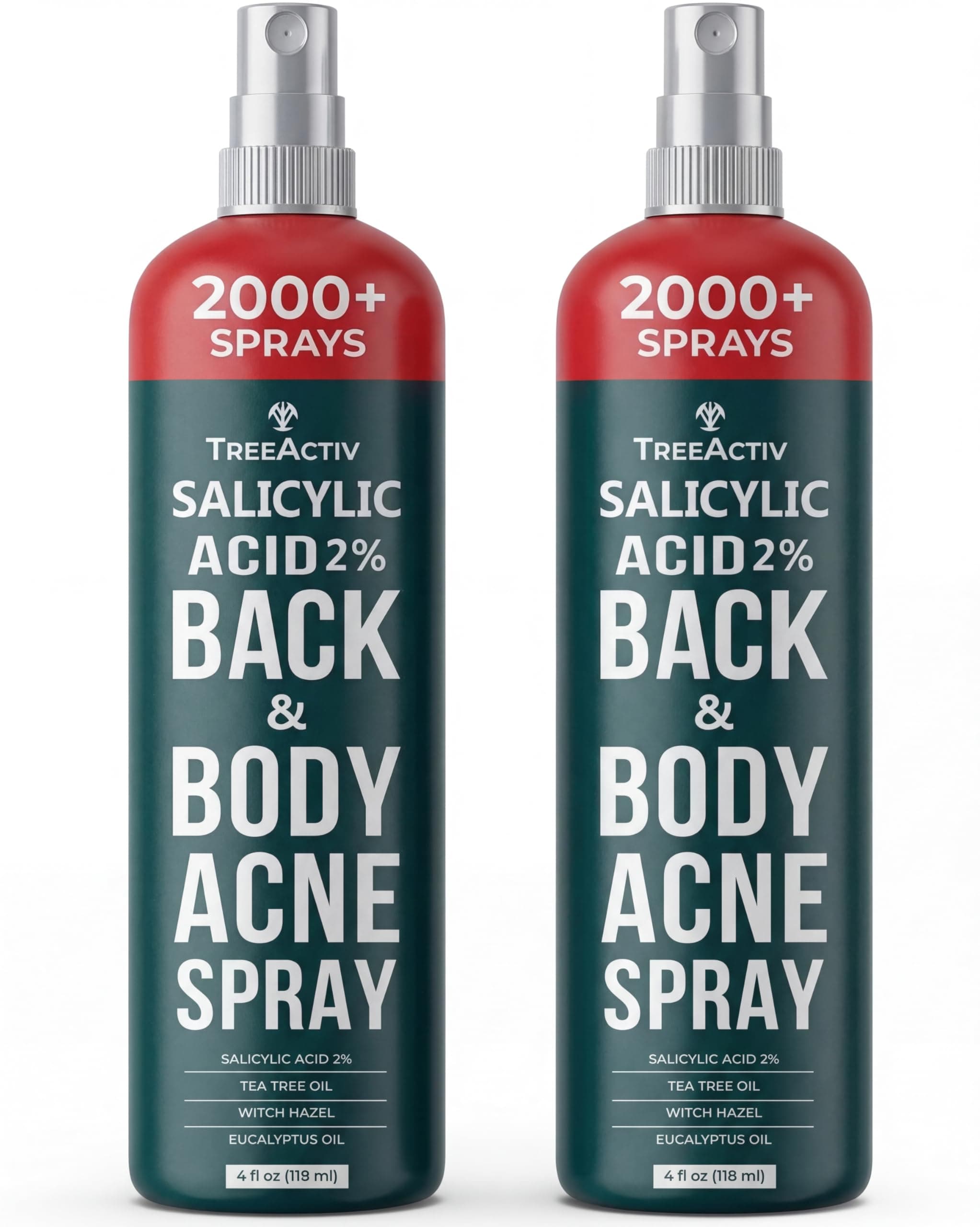 Salicylic Acid Back & Body Acne Spray, Back Acne Solution For Women And Men, Acne Body Spray with Tea Tree Oil, Fast-Drying Back Acne Spray, Fine Mist, Back Acne Treatment Spray, 4 fl oz, 2-pack