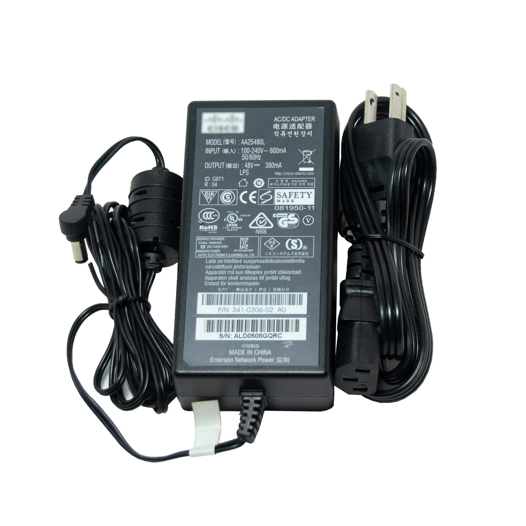 341-0306-01 341-0306-02 AA25480L 48V 0.38A Power Supply AC Adapter for Cisco Aironet Wireless Access Points