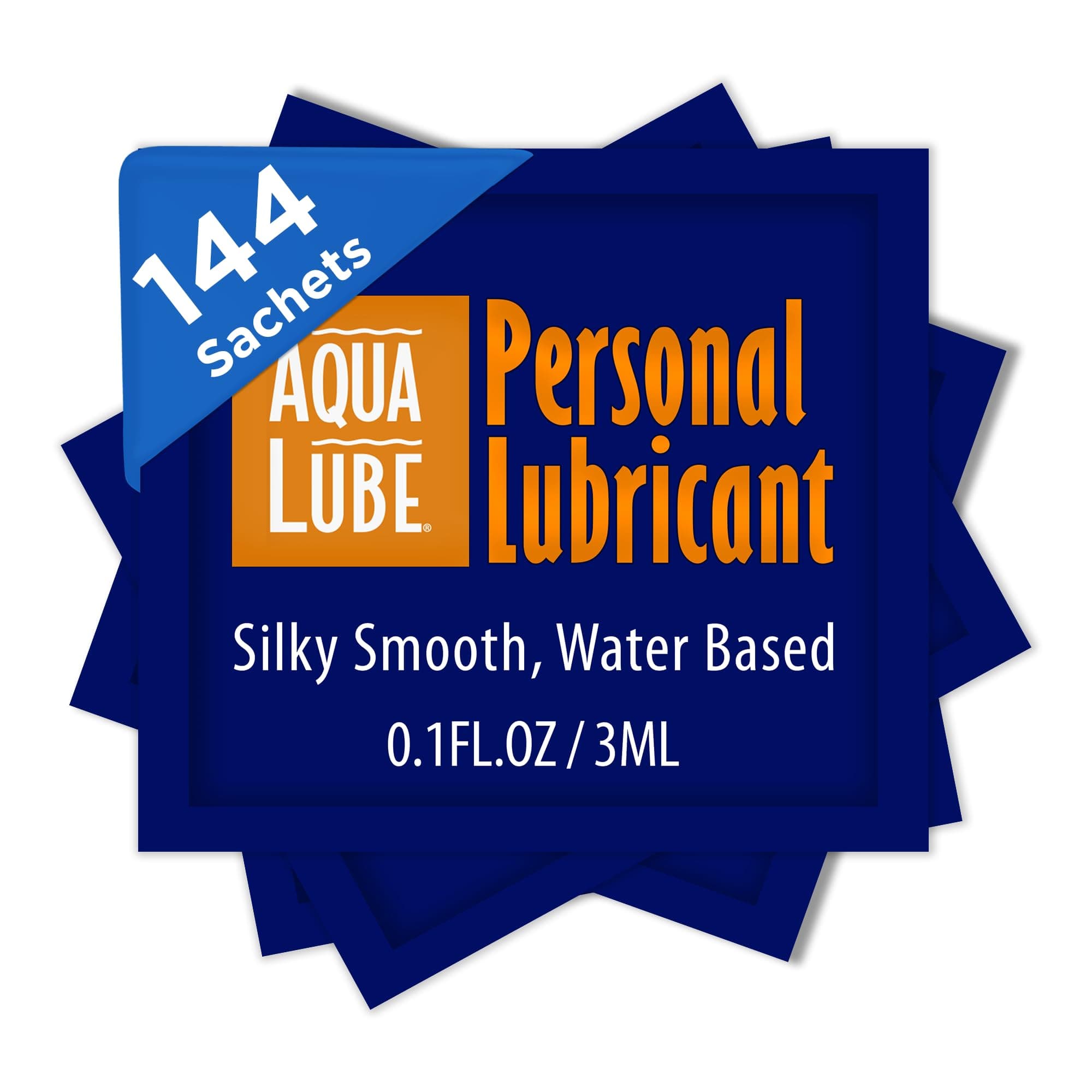 Aqua Lube I Personal Water Based Lubricant I Silky & Smooth I for Men and Women I Bag of 144 Count I 0.1 Fl Oz / 3 ml Each