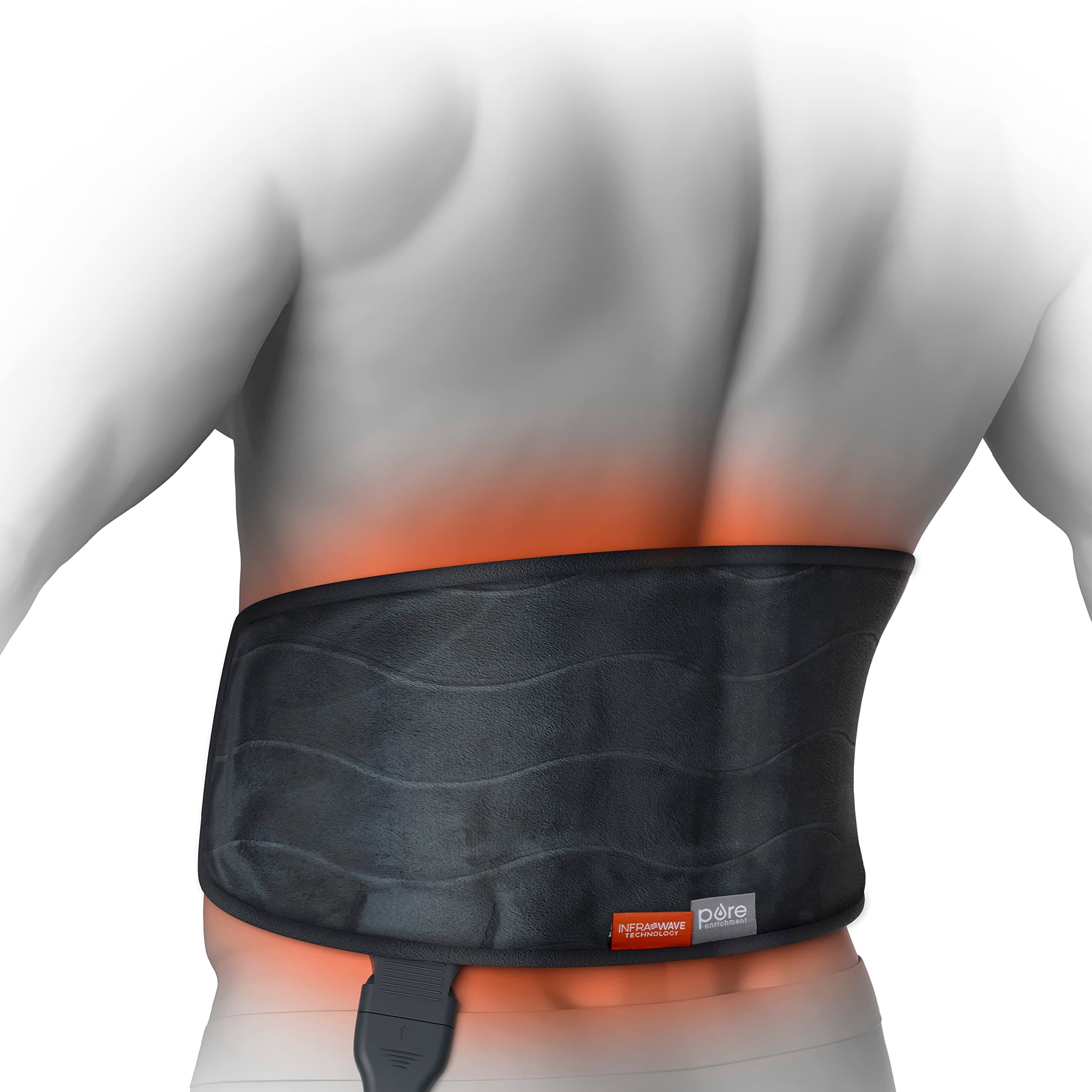 PureRelief Pro Far Infrared Universal Heat Wrap - Deep Muscle Relief for Back, Neck, Shoulder, & Knee Pain in Athletes, 4 Heat Settings, Dry/Moist Heat, Lumbar Heating Pad (Iron Gray)