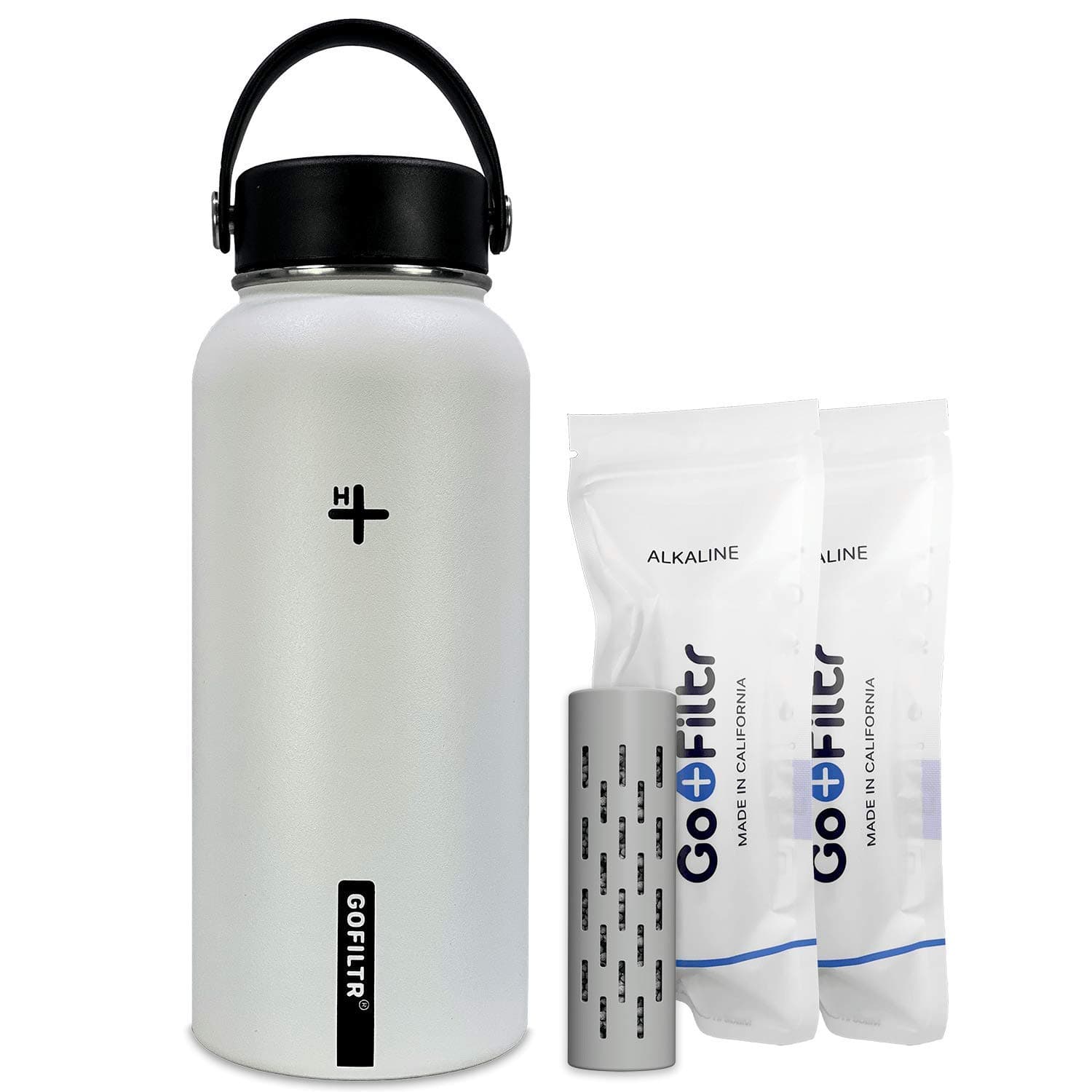 GOFILTR32 oz Alkaline Water Bottle + 2 Alkaline Water Infusers 9.5 pH/Insulated Water Bottle That Creates Alkaline Water/Sport Water Jug, Color: Cotton