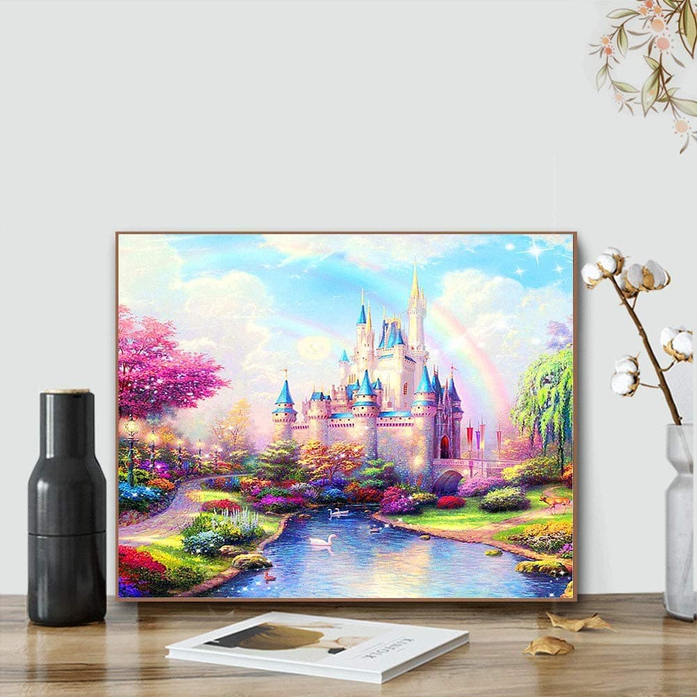 Kimily DIY Paint by Numbers for Adults Kids Disney Castle Paint by Numbers DIY Painting Castle Acrylic Paint by Numbers Painting Kit Home Wall Living Room Bedroom Decoration Disney Rainbow Castle