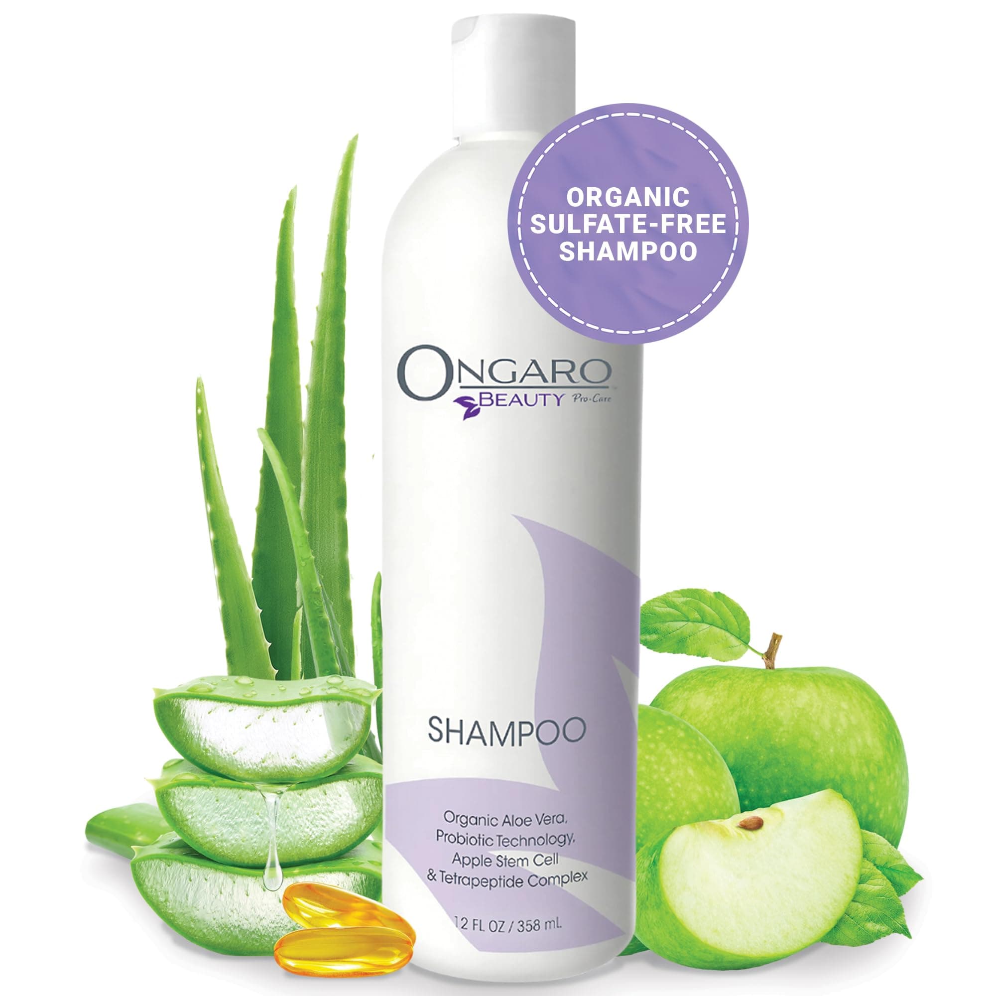 Ongaro Beauty Organic Hydrating Shampoo - Sulfate-Free Probiotic Shampoo with Aloe Vera, Peptides & Apple Stem Cells - Promotes Healthy Hair Growth for Dry, Oily, and Colored - 12 fl oz