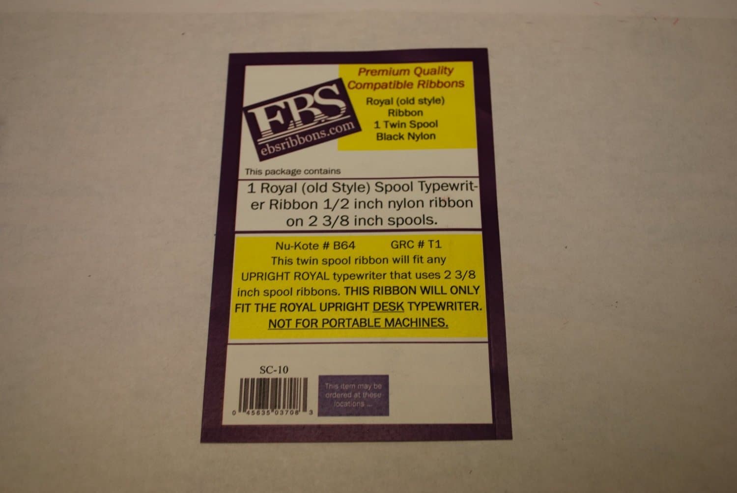 EBS Heavy Inked Black Twin Spool Royal Standard Upright Typewriter Ribbon.(4 Pack)