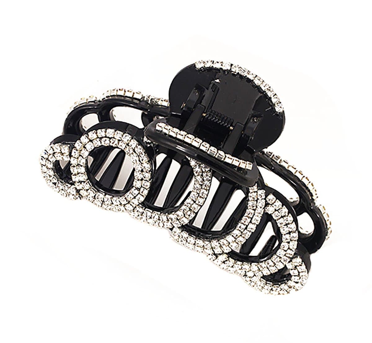 Exquisite Rhinestones Jaw Clip Claw Clip Large Crystal Thick Hair Claw Hair Clip Head Dress for Girls Women Lady (Black)