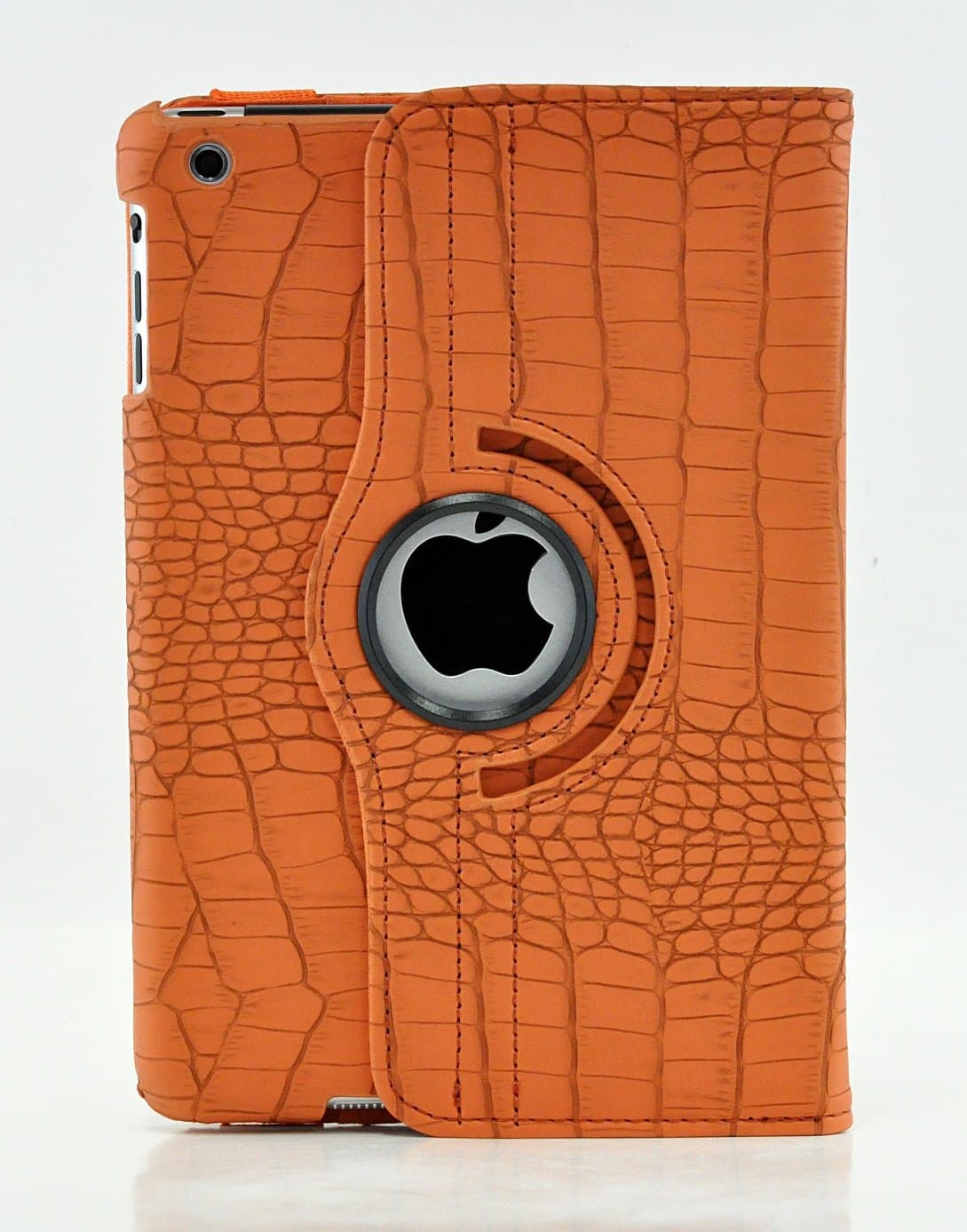 LiViTech(TM) Crocodile Alligator Premium Luxury Leather Design 360 Degrees Rotating Stand Cover for Apple iPad Mini (Orange)