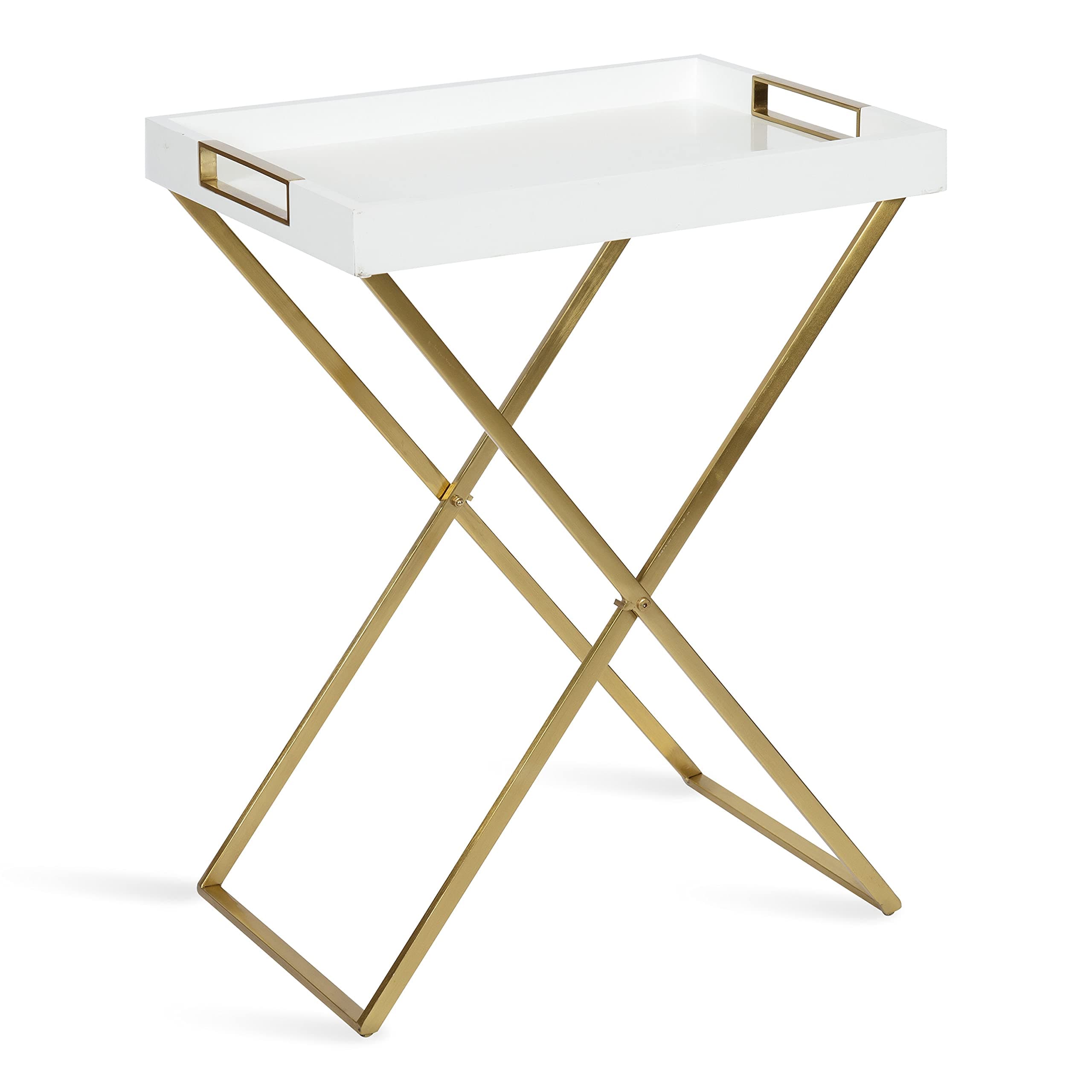 Kate and Laurel Heller Wood and Metal Tray Table, 24x16x30, White/Gold