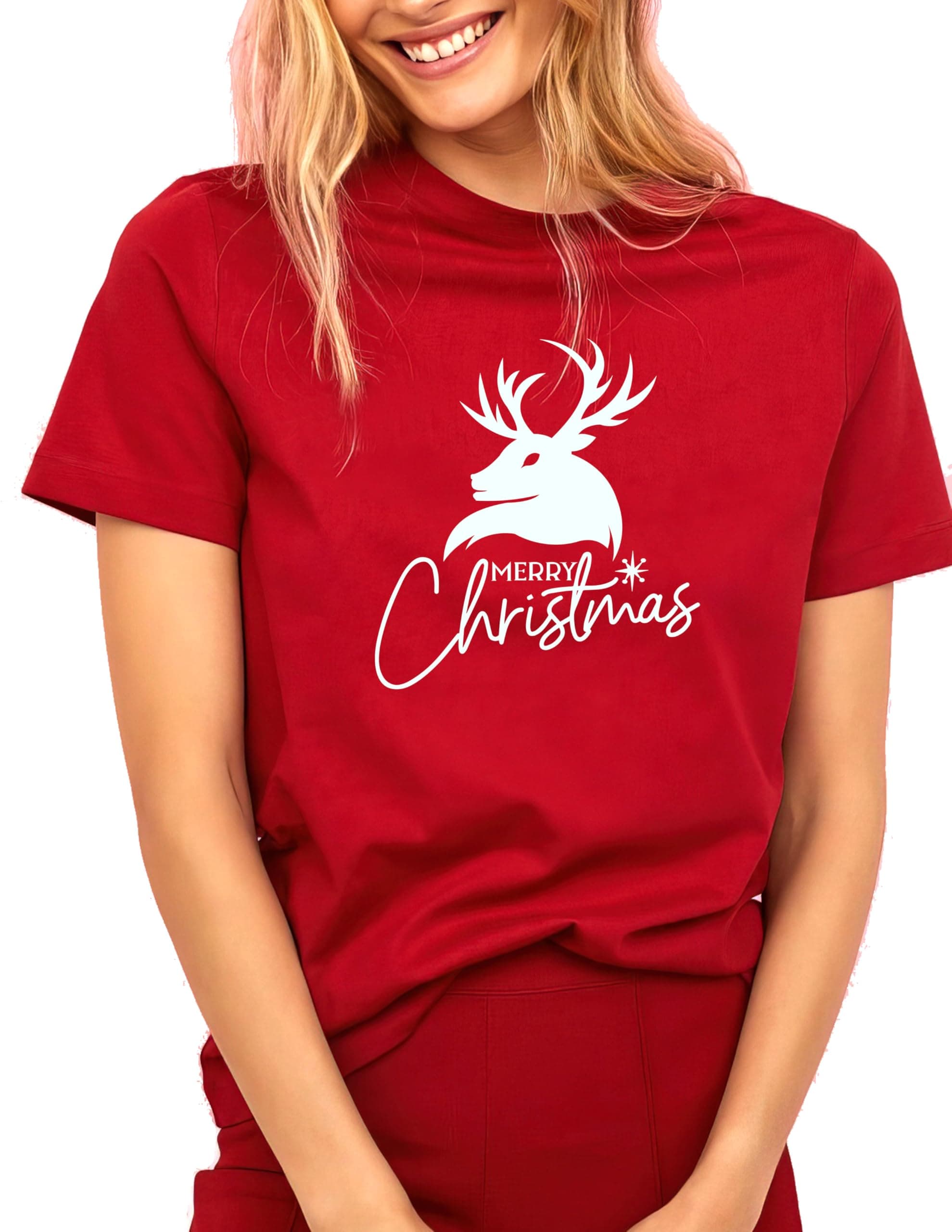 RON BrandoMerry Christmas Printed T-Shirt for Woman with Glitter Print Hills, Test, Funny, Xmas T-Shirt Round Neck Pure Cotton Fabric Interlock 200 GSM T-Shirt D2
