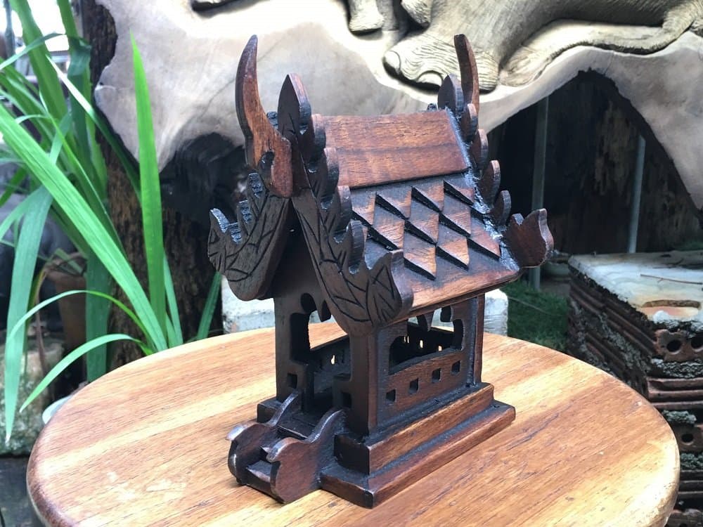Hand-carved Spirit House Teak Wood Sculpture (Thailand) S-size