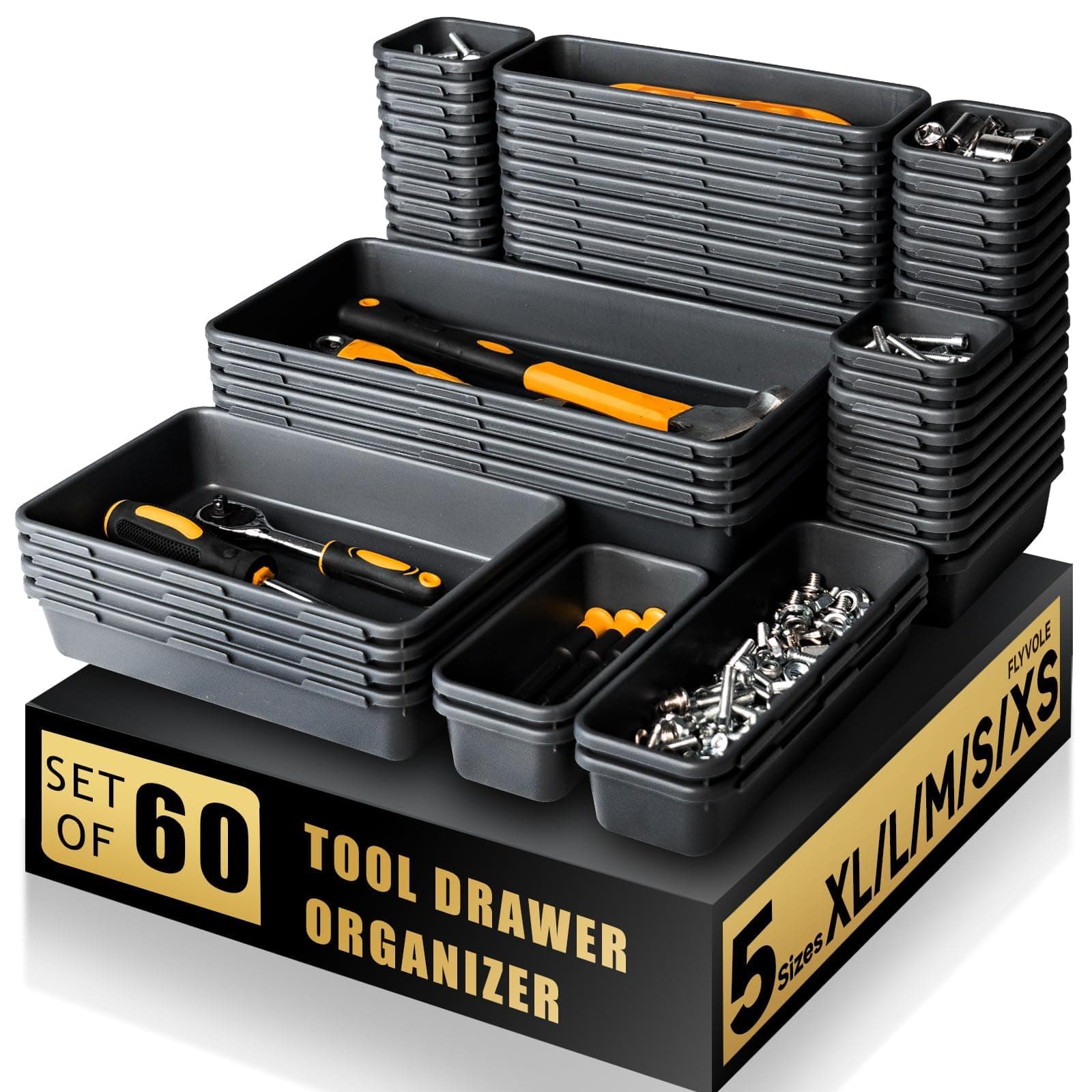 [60 PCS Upgraded] FLYVOLE Tool Box Organizer Tray, Toolbox Desk Drawer Organizer, Tool Box Tray, Toolbox Organization Storage for Rolling Tool Chest (60 PCS)