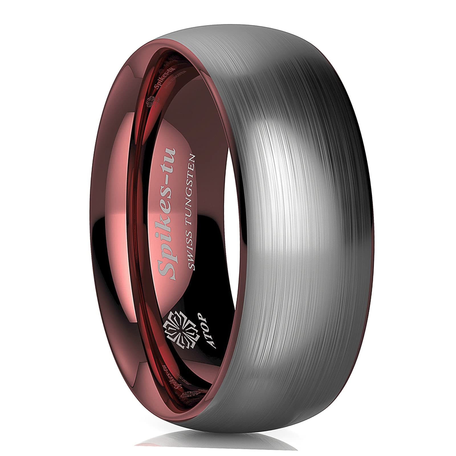 ATOPDome 8Mm Silver and Rose Gold Tungsten Carbide Ring for Men Wedding Band Dome Brushed Comfort Fit Male Bridal Engagement Ring