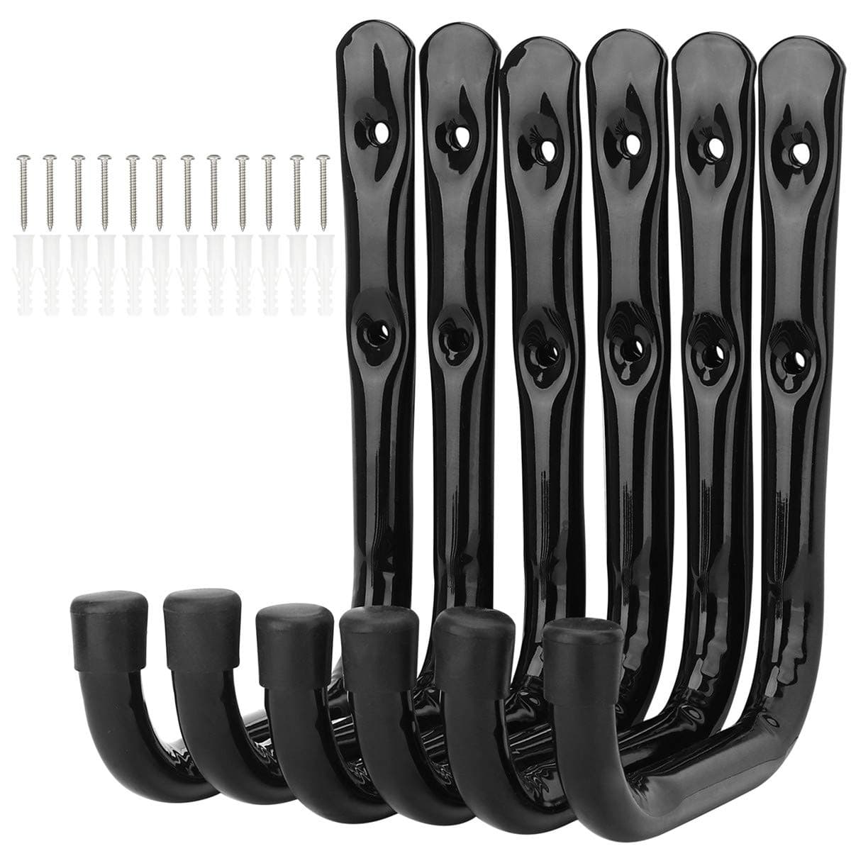 17cm Garage Storage Ladder Hooks, 6 Pack Heavy Duty Wall Mount Utility Hanger Organizer to Folded Chairs, Bicycles, Power Tools, Garden Hoses (19cm x 17cm)