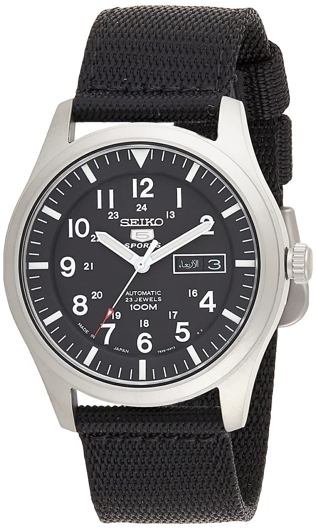 5 Automatic Mens Watch Black Dial Nylon - Snzg15J1, Analog Display