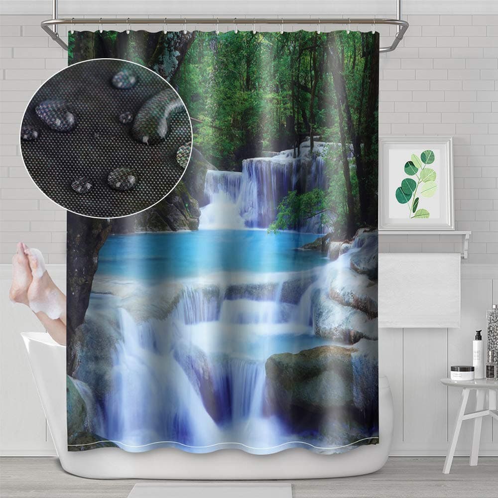 Hoomall Shower Curtain Waterproof Fabric Bathroom Curtains Beach Decor Home Decor Bathroom Textile Leisure Green Printing Bathroom Shower Curtains with Hooks 180 * 180cm