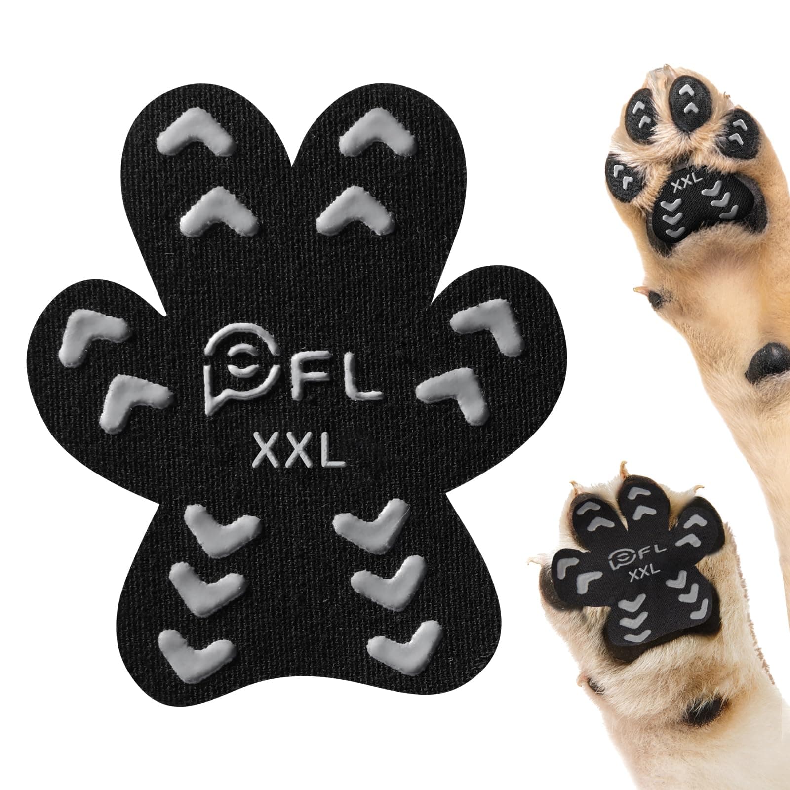 Anti Slip Dog Paw Protector Pads for Senior Dogs, Paw Pads for Dogs Traction, Disposable Self Adhesive Paw Grips for Old Dog on Slippery Hardwood Floor, Black 12 Sets (48pcs) XXL 61-80lbs