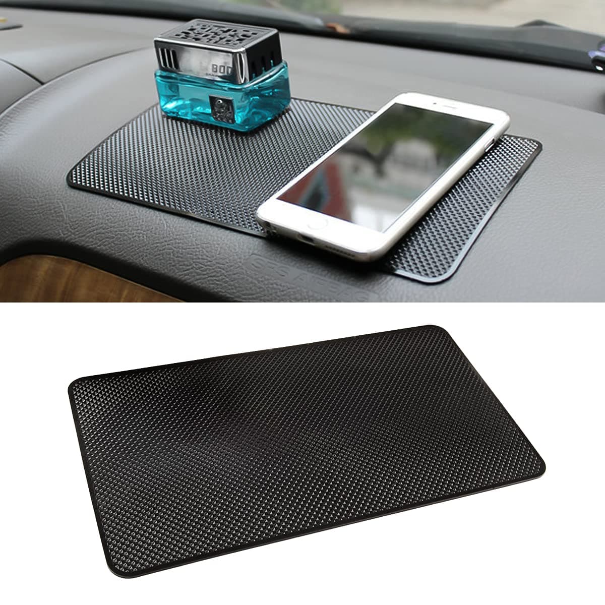 Car Dashboard Anti-Slip Rubber Pad, 10.6''x 5.9'' Universal Non-Slip Car Magic Dashboard Sticky Adhesive Mat for Phones Sunglasses Keys Electronic Devices and More Use (Black/Grid)