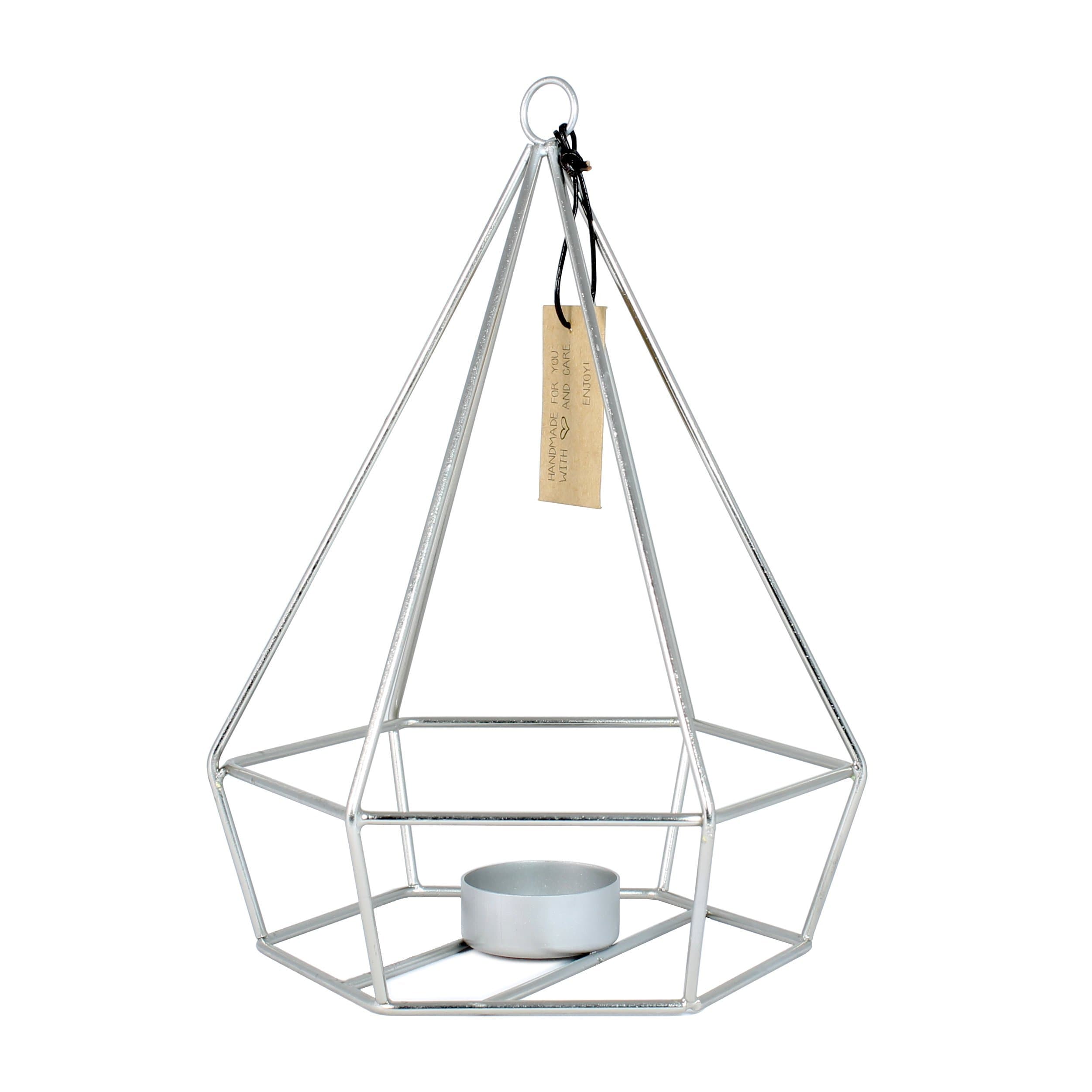 T-LIGHT HOLDERS DIAMOND shape - SILVER candle holders - 7.6 x 10.4 inch - geometric lantern candle holder - metal tea light holders - TRENDY DESIGN candle holder (7.6 x 10.4 inch, Silver)