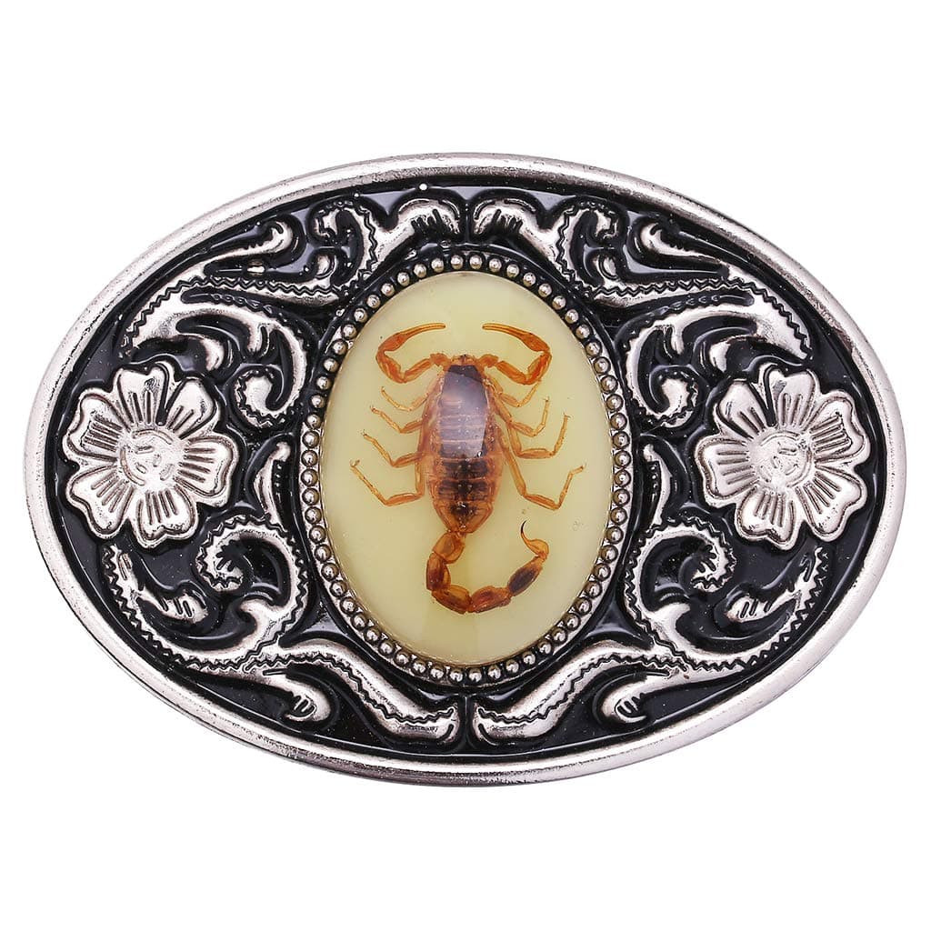 HUABOLA CALYNBelt Buckle, Unique Luminous Stone Native American White 3D Scorpion Animal Belt Buckle for Men Women