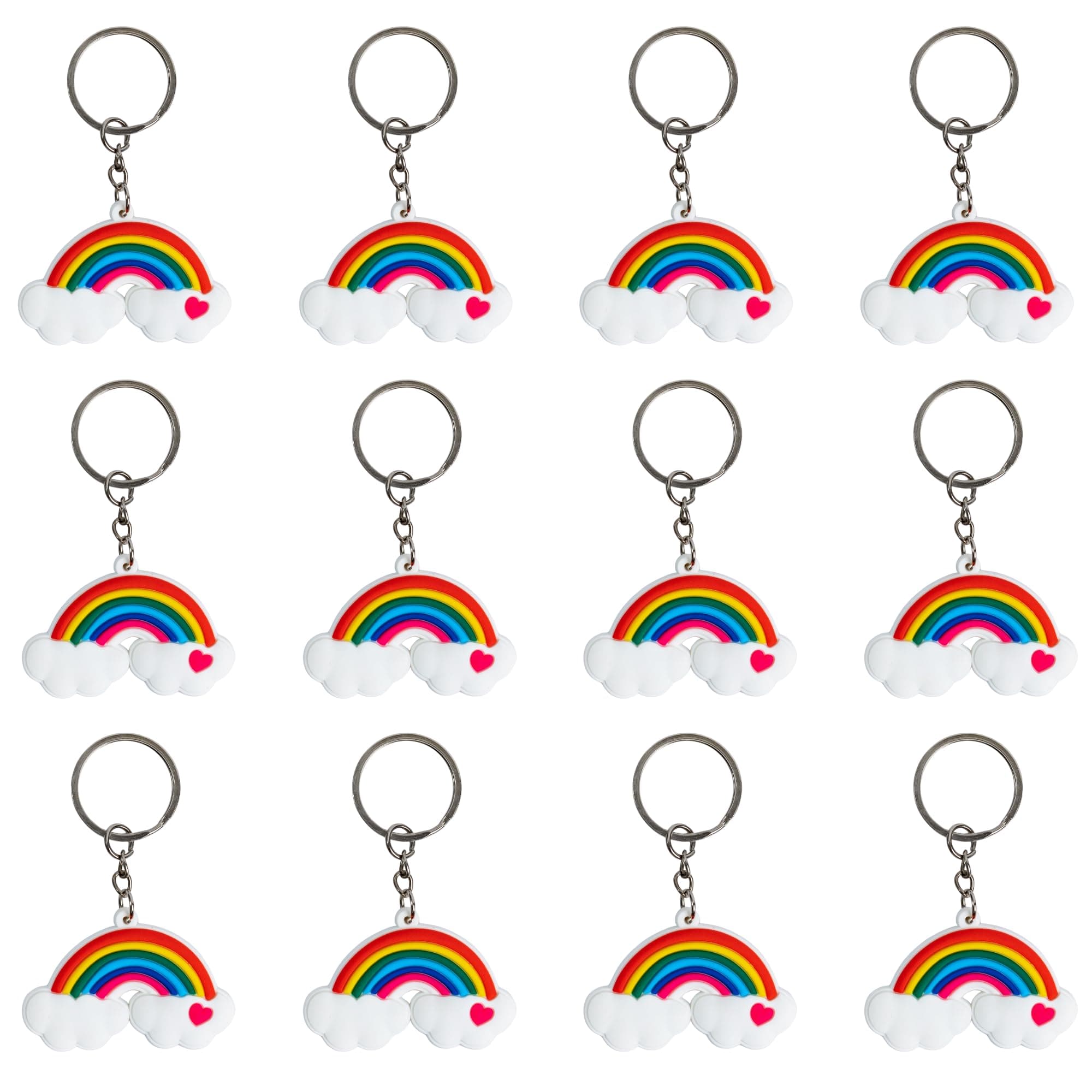 Toyseum 12 x Rainbow Keyrings for Girls, Pretty and Colourul Party Bag Fillers, Toy Favours for Goody Bags and Childrens School Prizes, Strong and Durable Keychain, Pack of 12