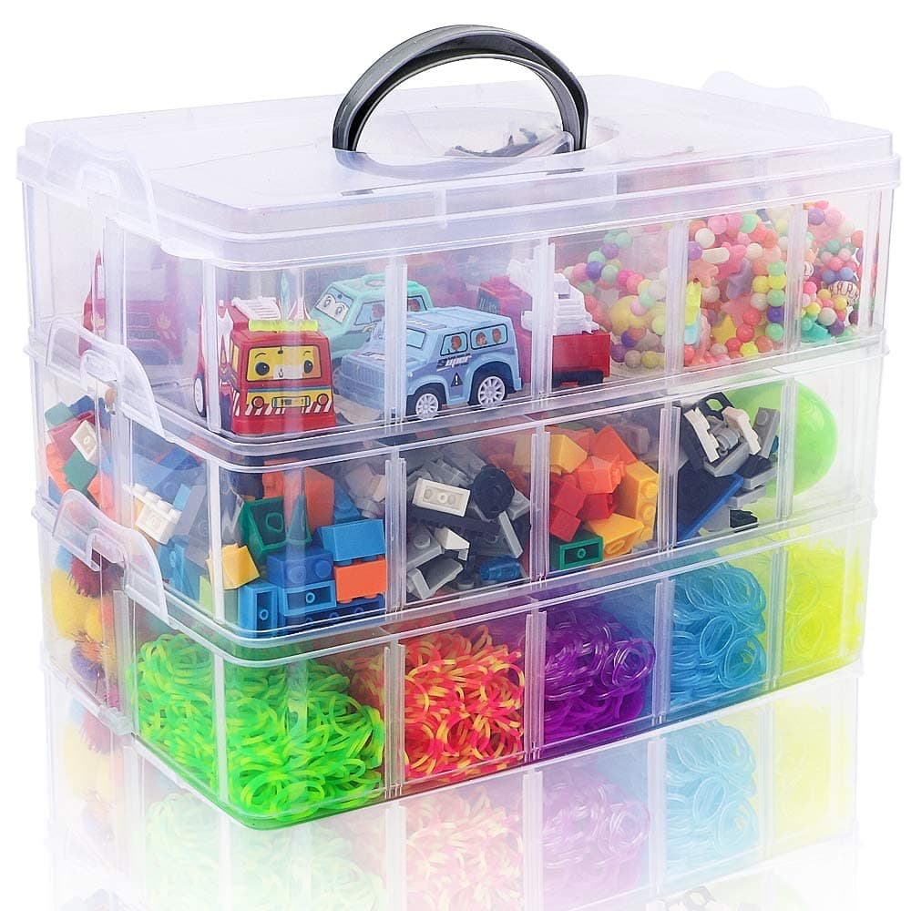 SGHUO 3-Tier Stackable Storage Container Box with Dividers-30 Compartments, Bead Organizers for Art Craft Storage, Washi Tape, Kids Toys, Jewelry, Beauty & Sewing Supplies