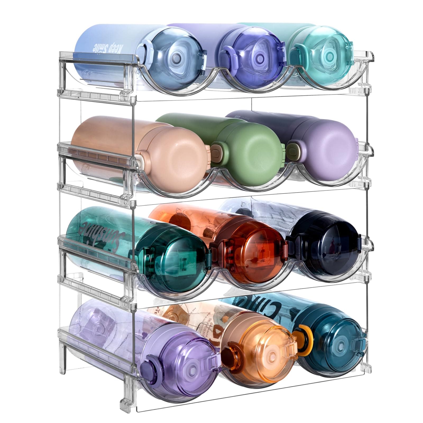 Water Bottle Organizer, Stackable Bottle Storage Rack, 4 Pack Water Bottle Holder for Cabinet Organization, Plastic Wine Racks/Drink Bottle Holder